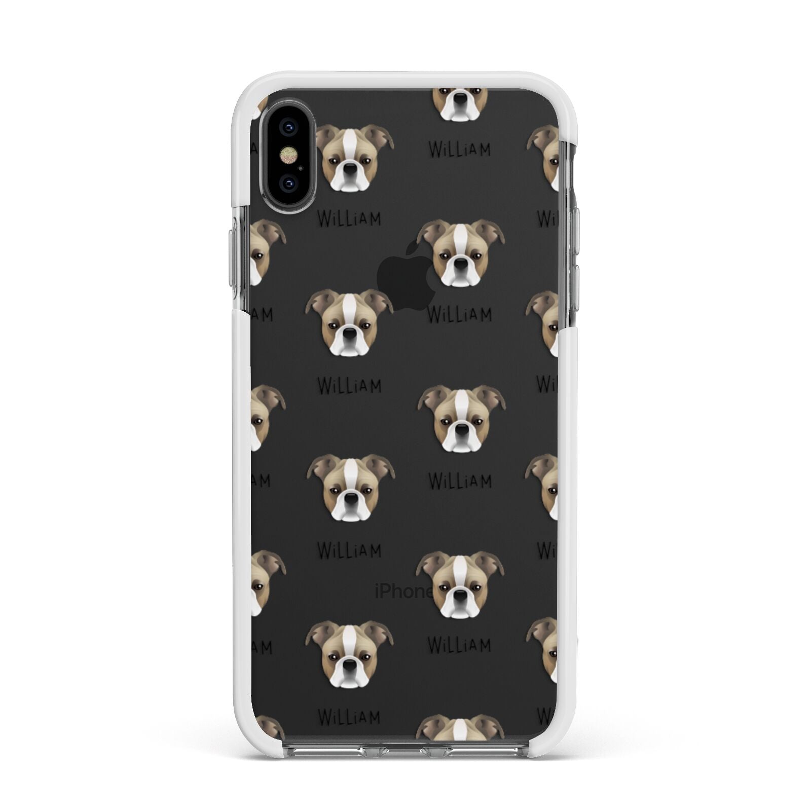 Bugg Icon with Name Apple iPhone Xs Max Impact Case White Edge on Black Phone