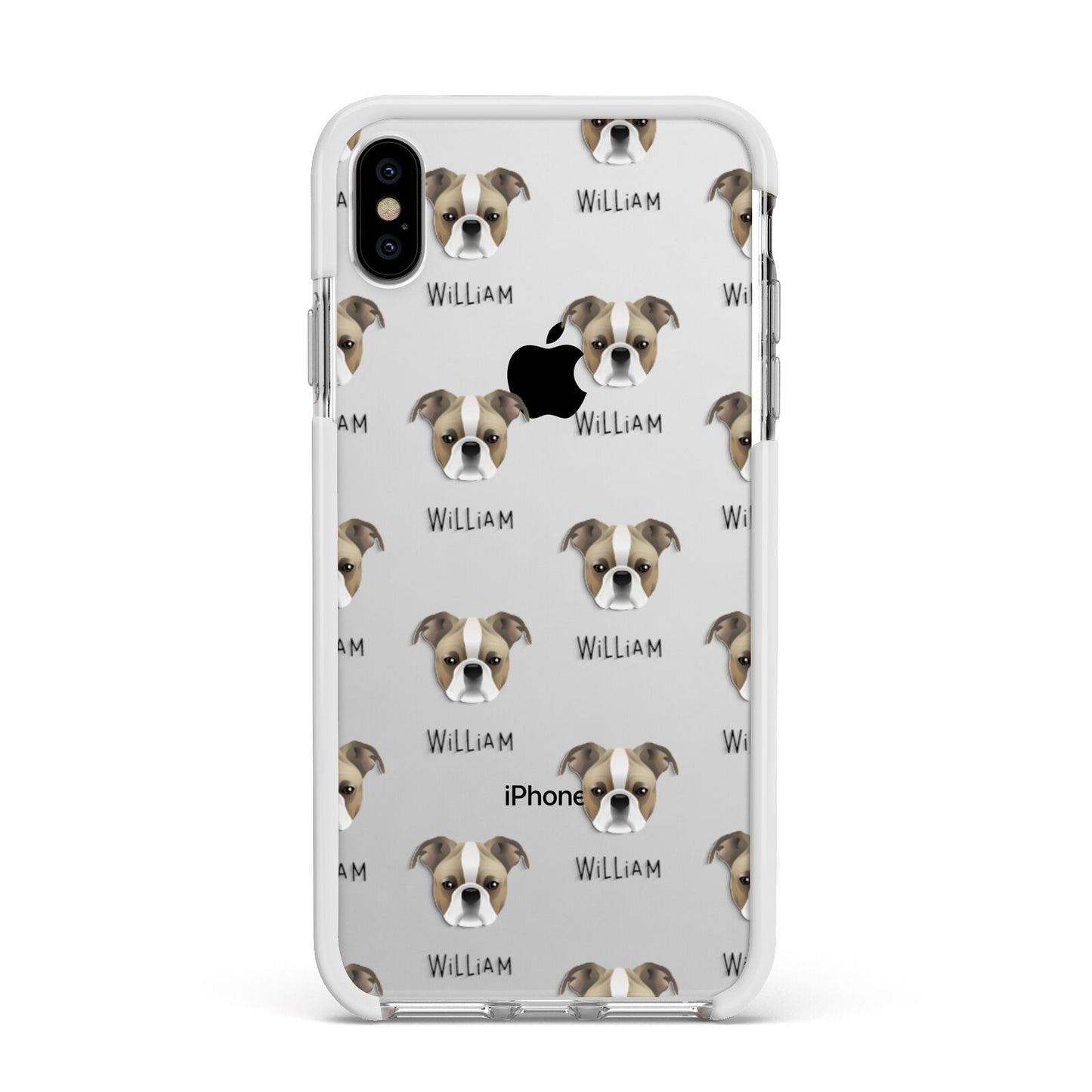 Bugg Icon with Name Apple iPhone Xs Max Impact Case White Edge on Silver Phone