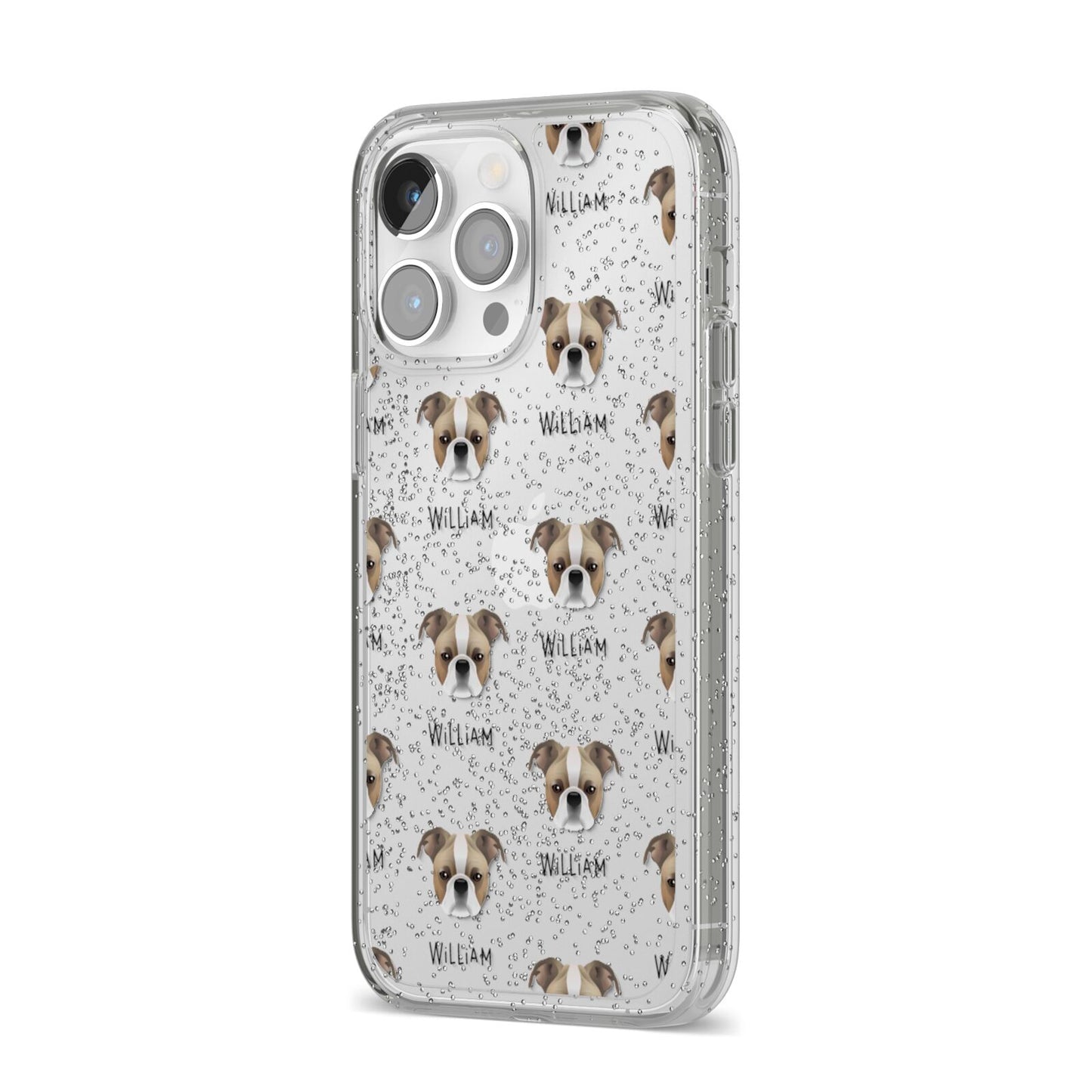 Bugg Icon with Name iPhone 14 Pro Max Glitter Tough Case Silver Angled Image