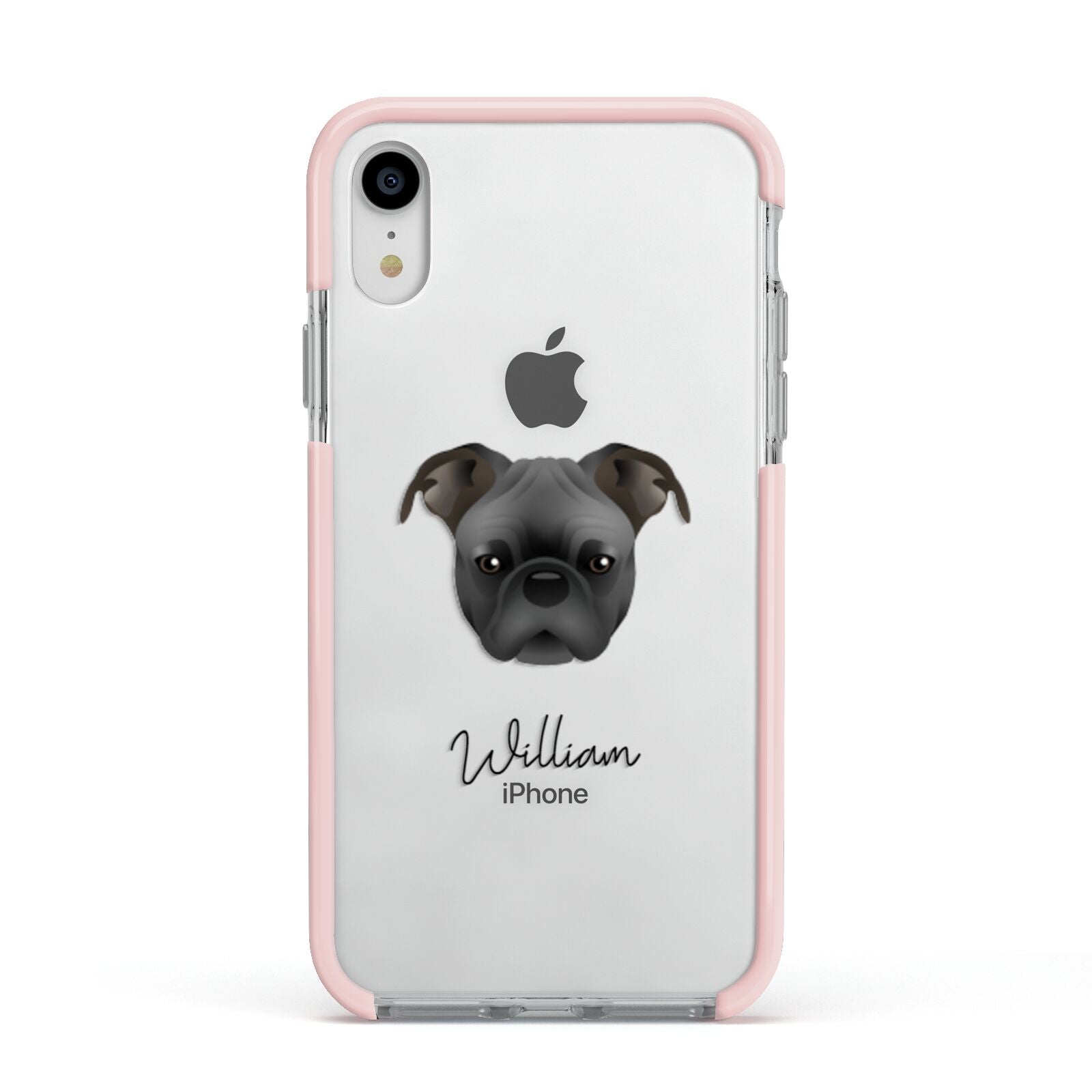 Bugg Personalised Apple iPhone XR Impact Case Pink Edge on Silver Phone