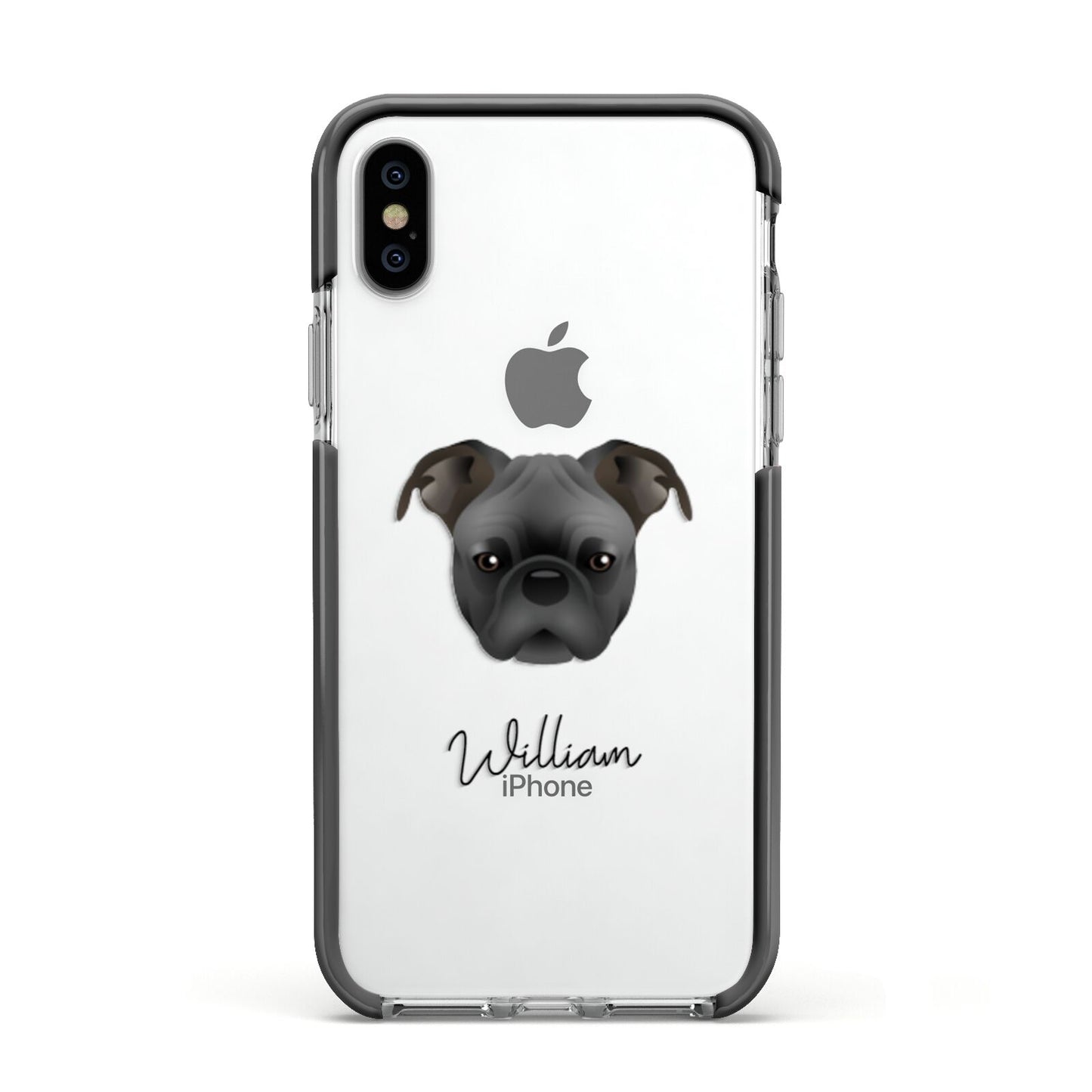 Bugg Personalised Apple iPhone Xs Impact Case Black Edge on Silver Phone