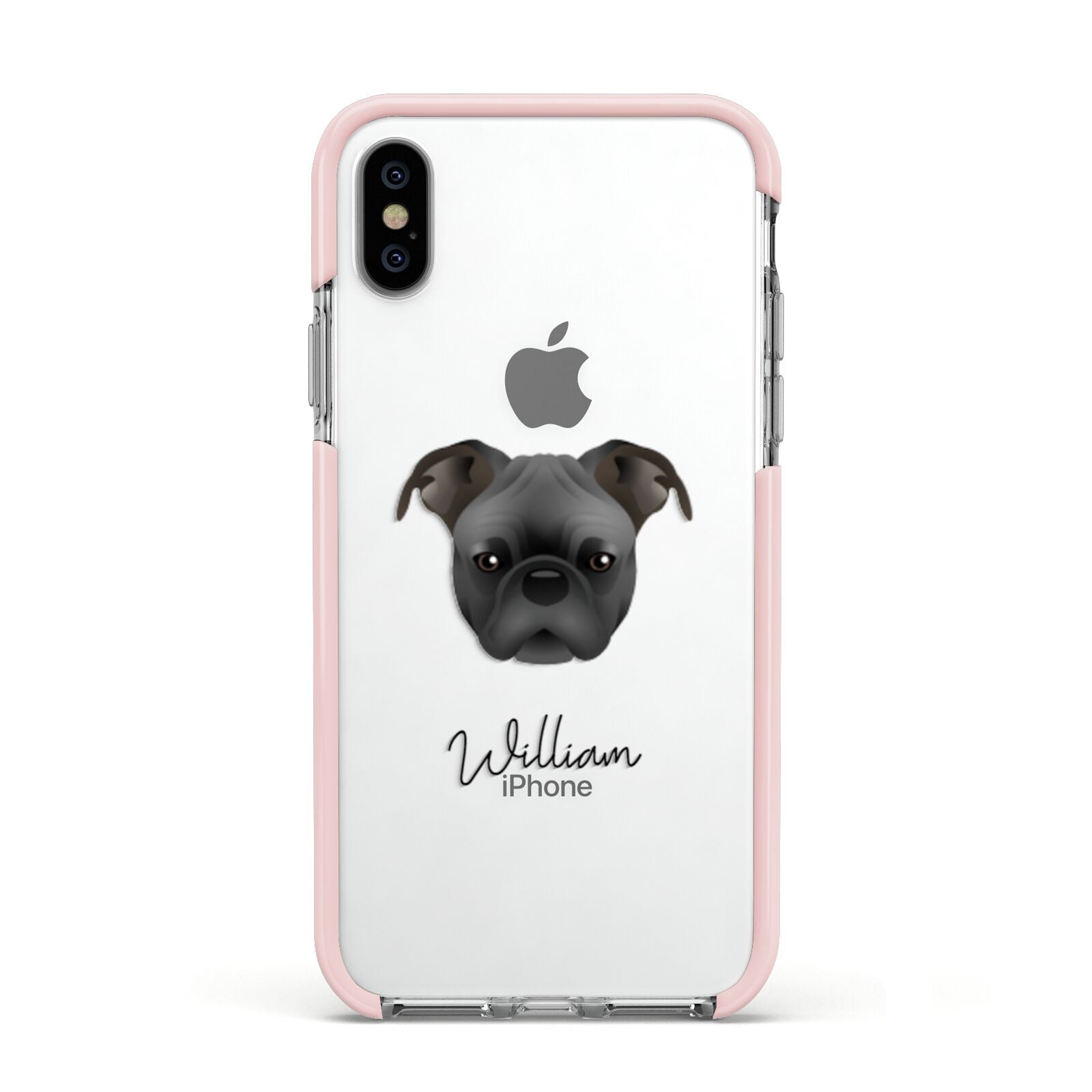 Bugg Personalised Apple iPhone Xs Impact Case Pink Edge on Silver Phone