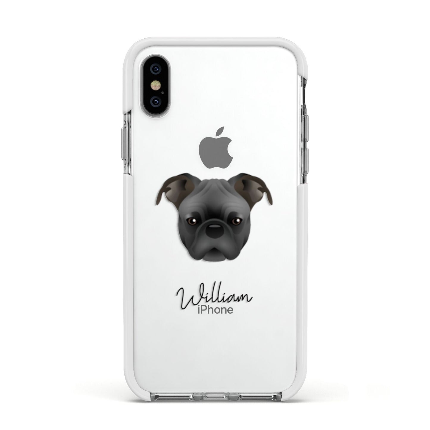 Bugg Personalised Apple iPhone Xs Impact Case White Edge on Silver Phone