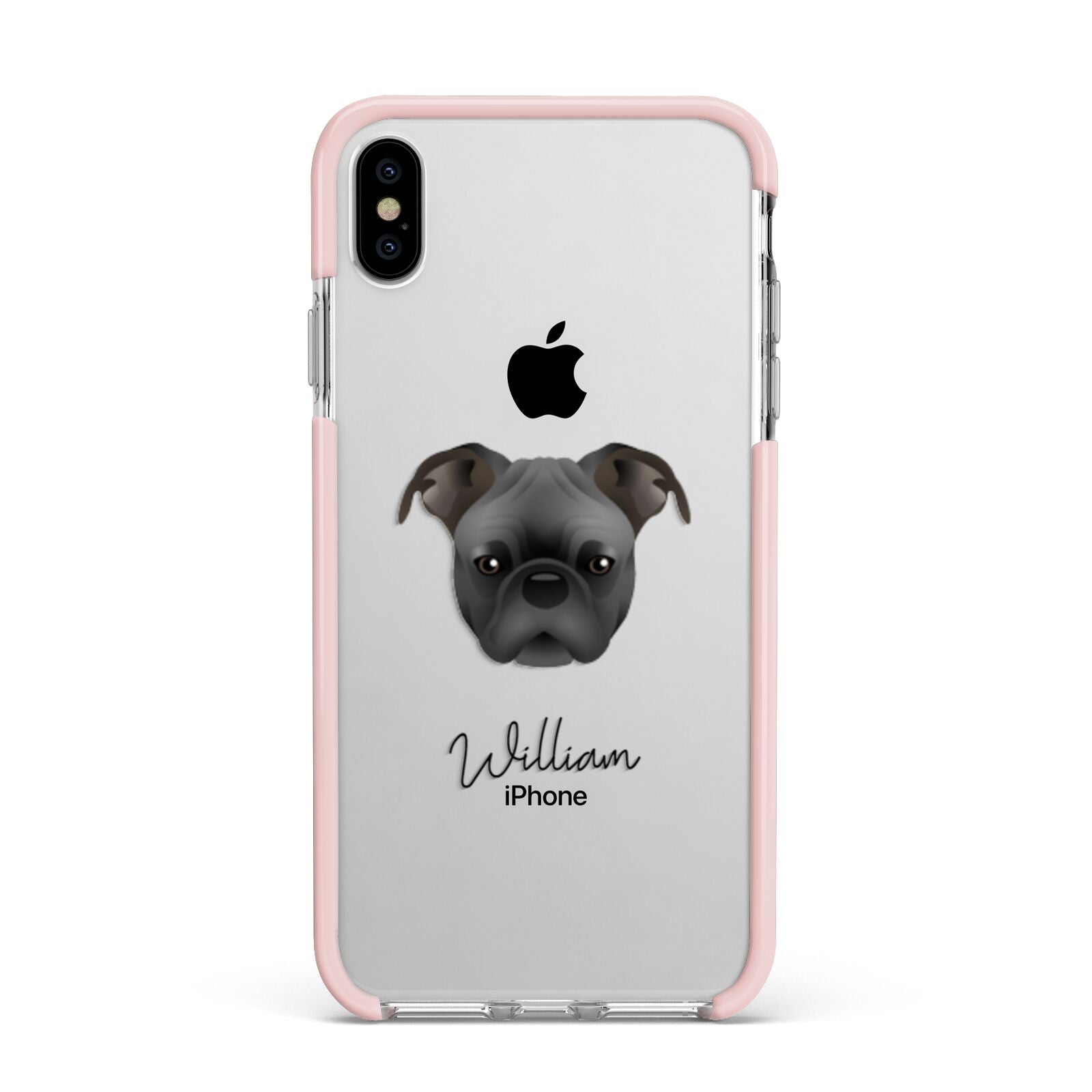 Bugg Personalised Apple iPhone Xs Max Impact Case Pink Edge on Silver Phone