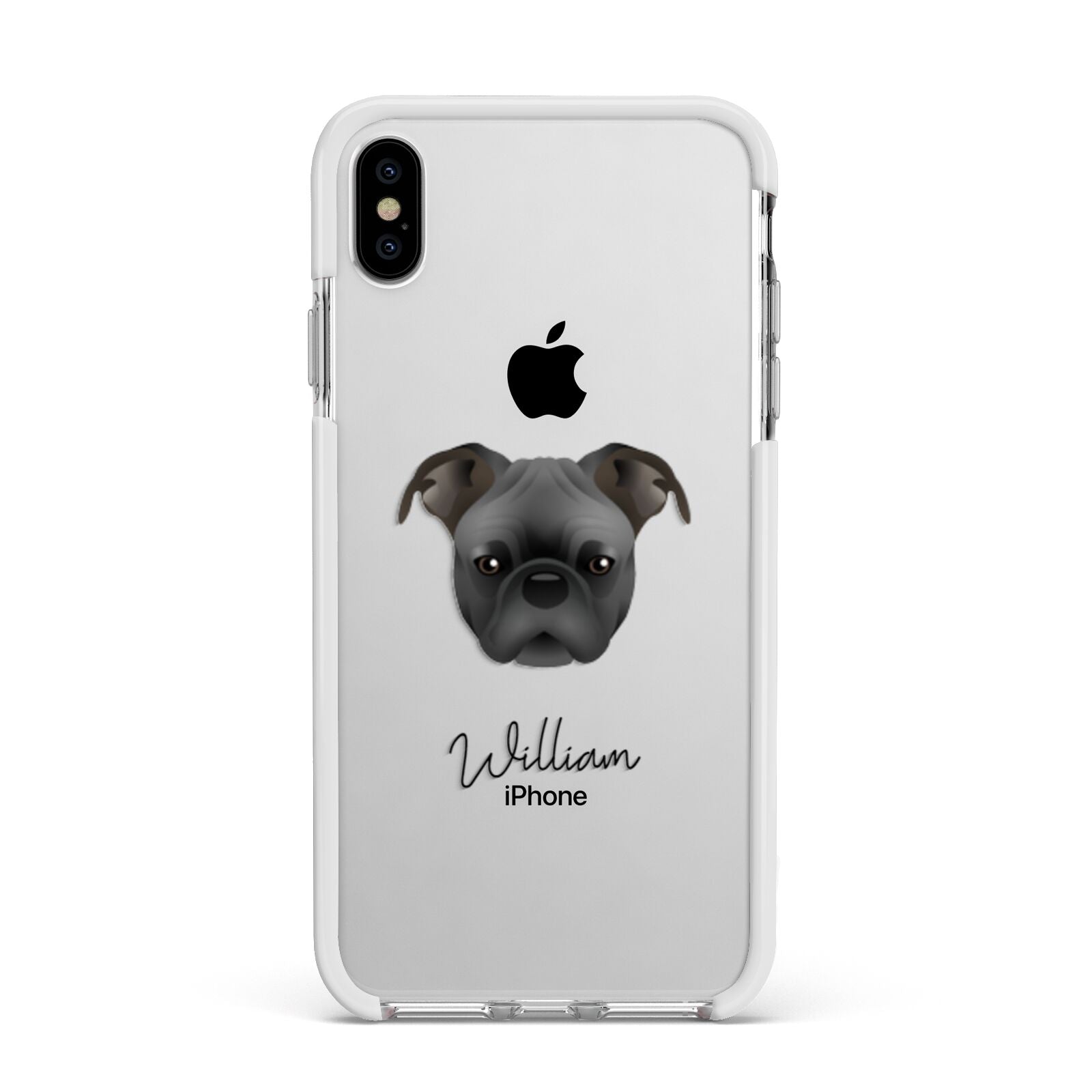 Bugg Personalised Apple iPhone Xs Max Impact Case White Edge on Silver Phone