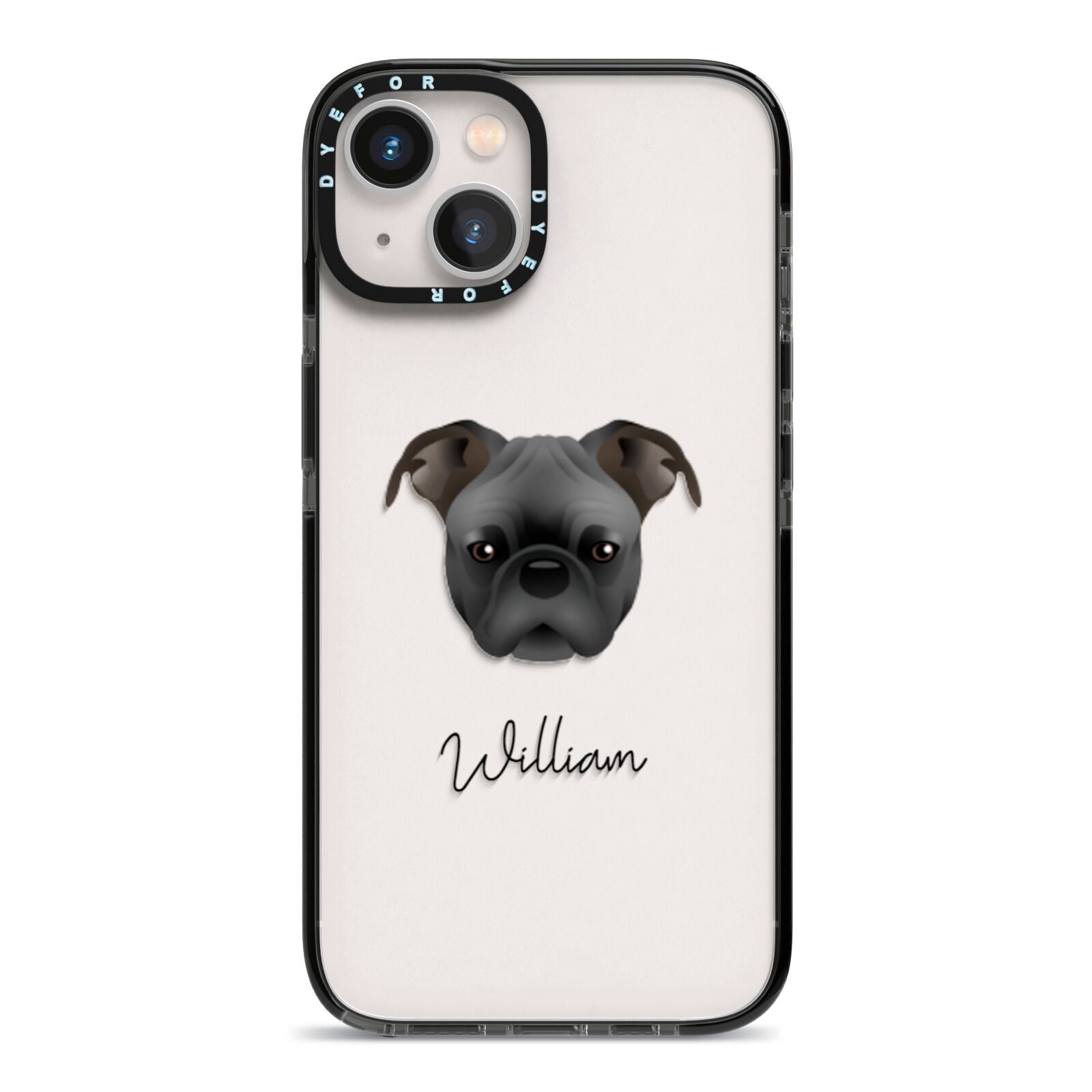 Bugg Personalised iPhone 13 Black Impact Case on Silver phone