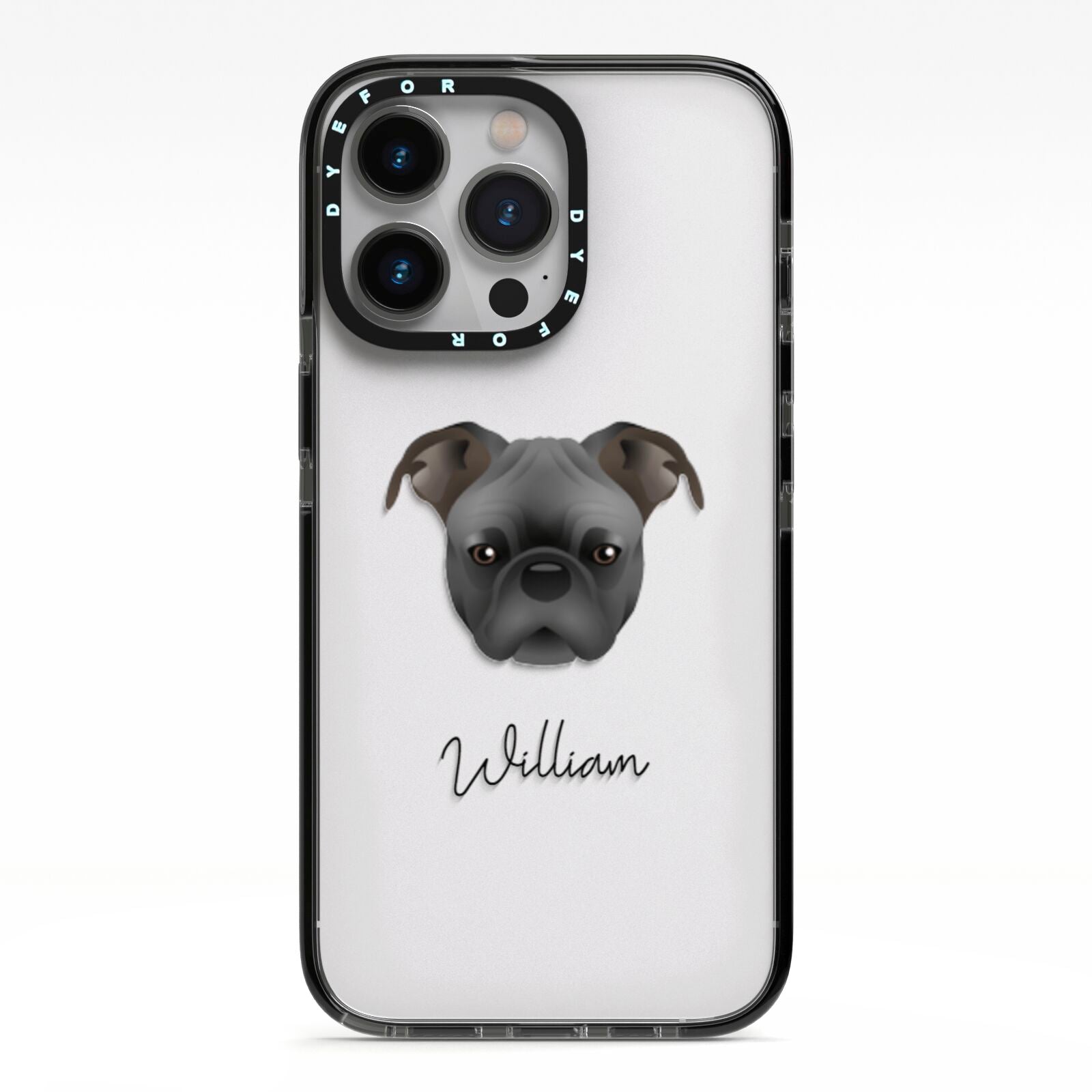 Bugg Personalised iPhone 13 Pro Black Impact Case on Silver phone