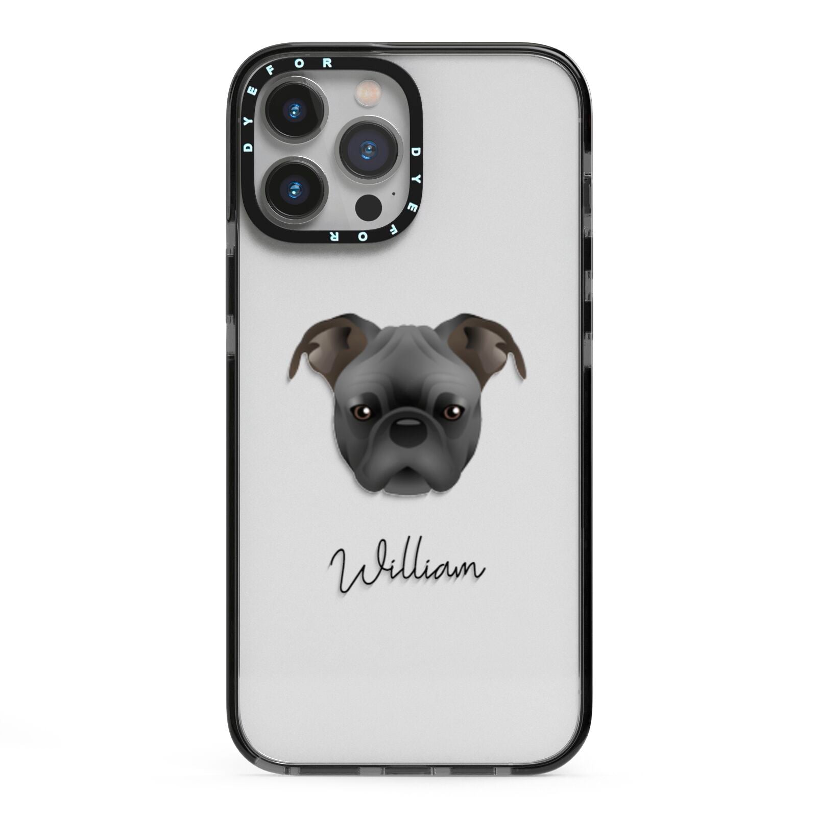 Bugg Personalised iPhone 13 Pro Max Black Impact Case on Silver phone