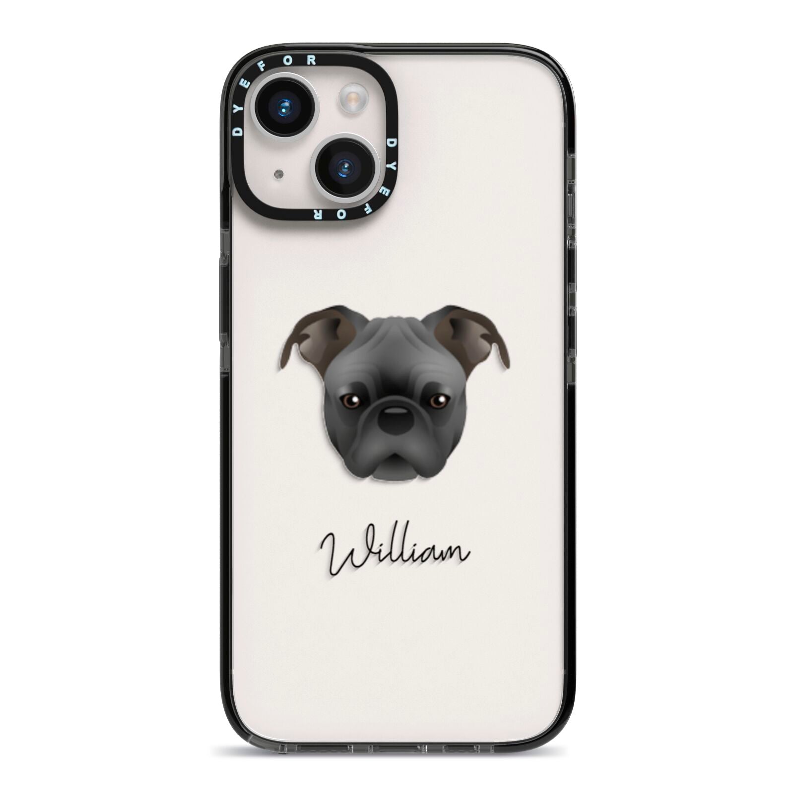 Bugg Personalised iPhone 14 Black Impact Case on Silver phone