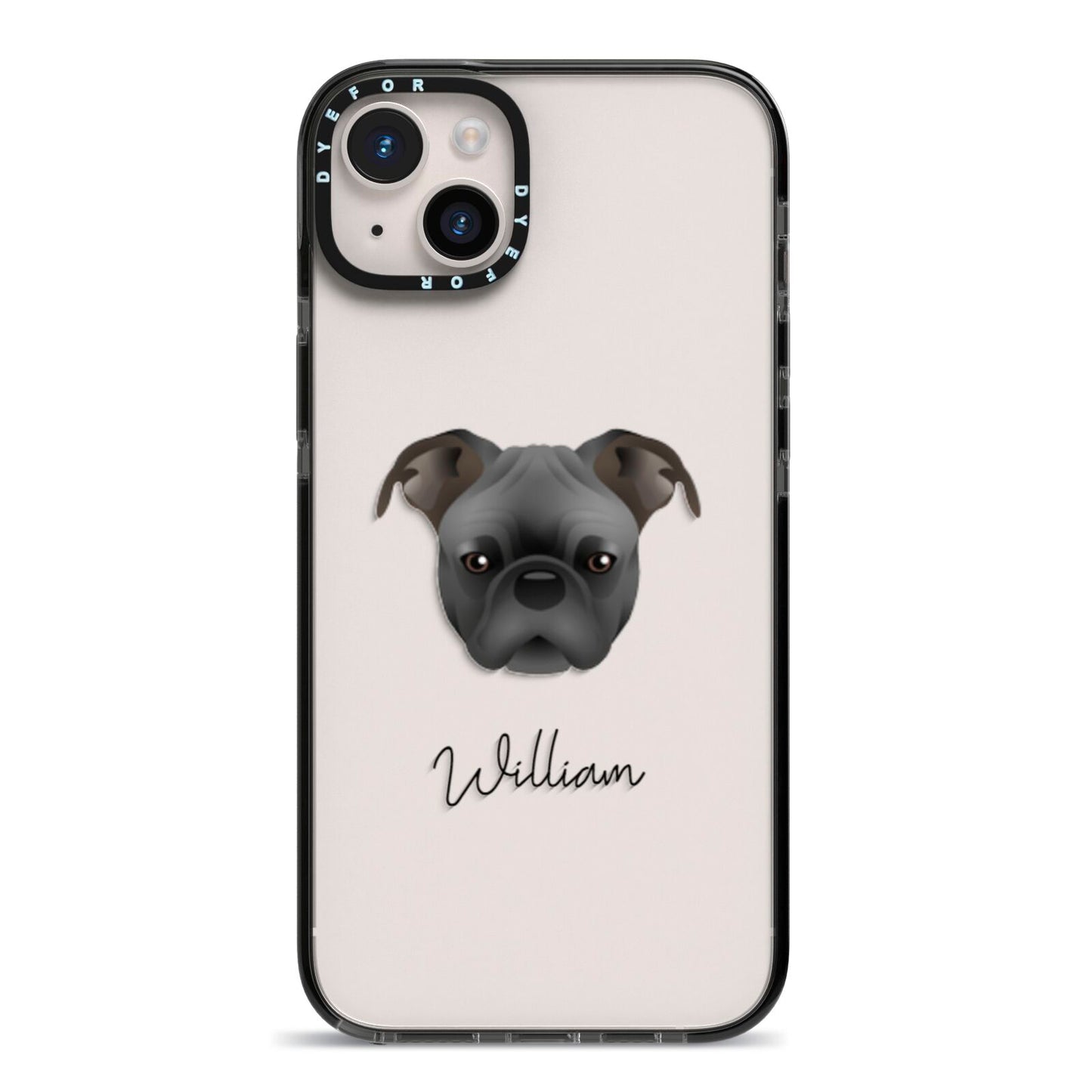 Bugg Personalised iPhone 14 Plus Black Impact Case on Silver phone