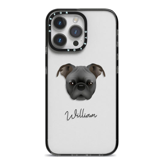 Bugg Personalised iPhone 14 Pro Max Black Impact Case on Silver phone