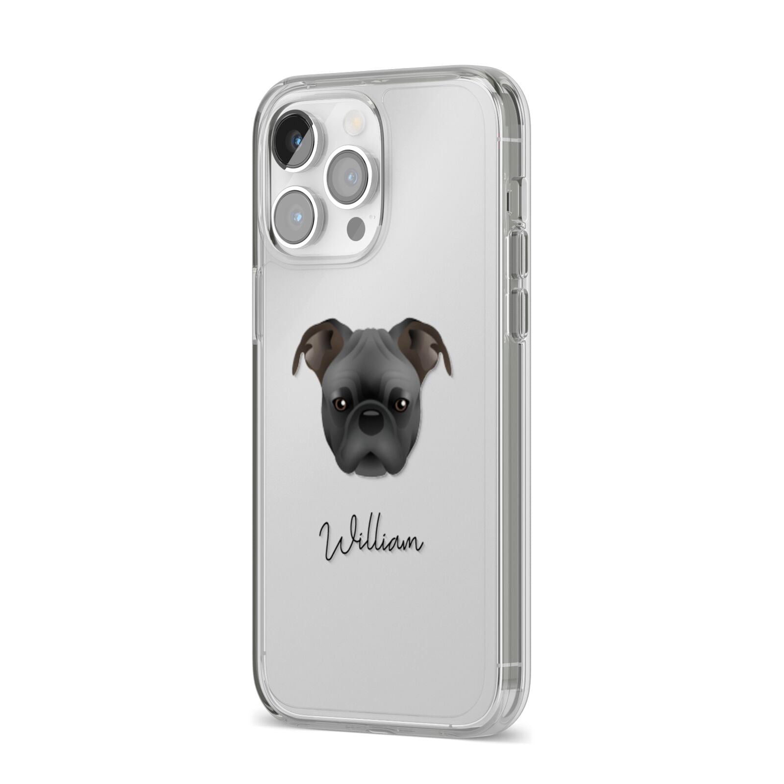 Bugg Personalised iPhone 14 Pro Max Clear Tough Case Silver Angled Image