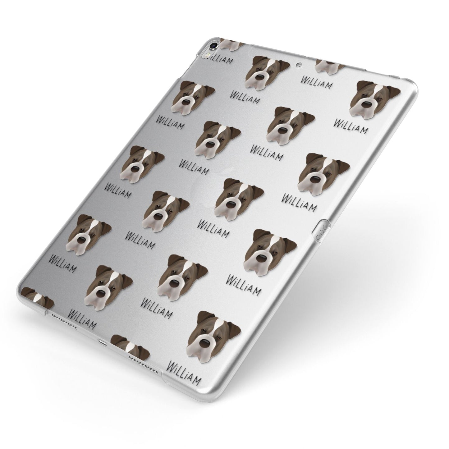 Bull Pei Icon with Name Apple iPad Case on Silver iPad Side View