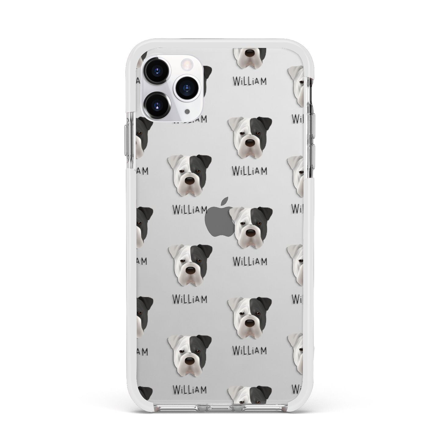Bull Pei Icon with Name Apple iPhone 11 Pro Max in Silver with White Impact Case