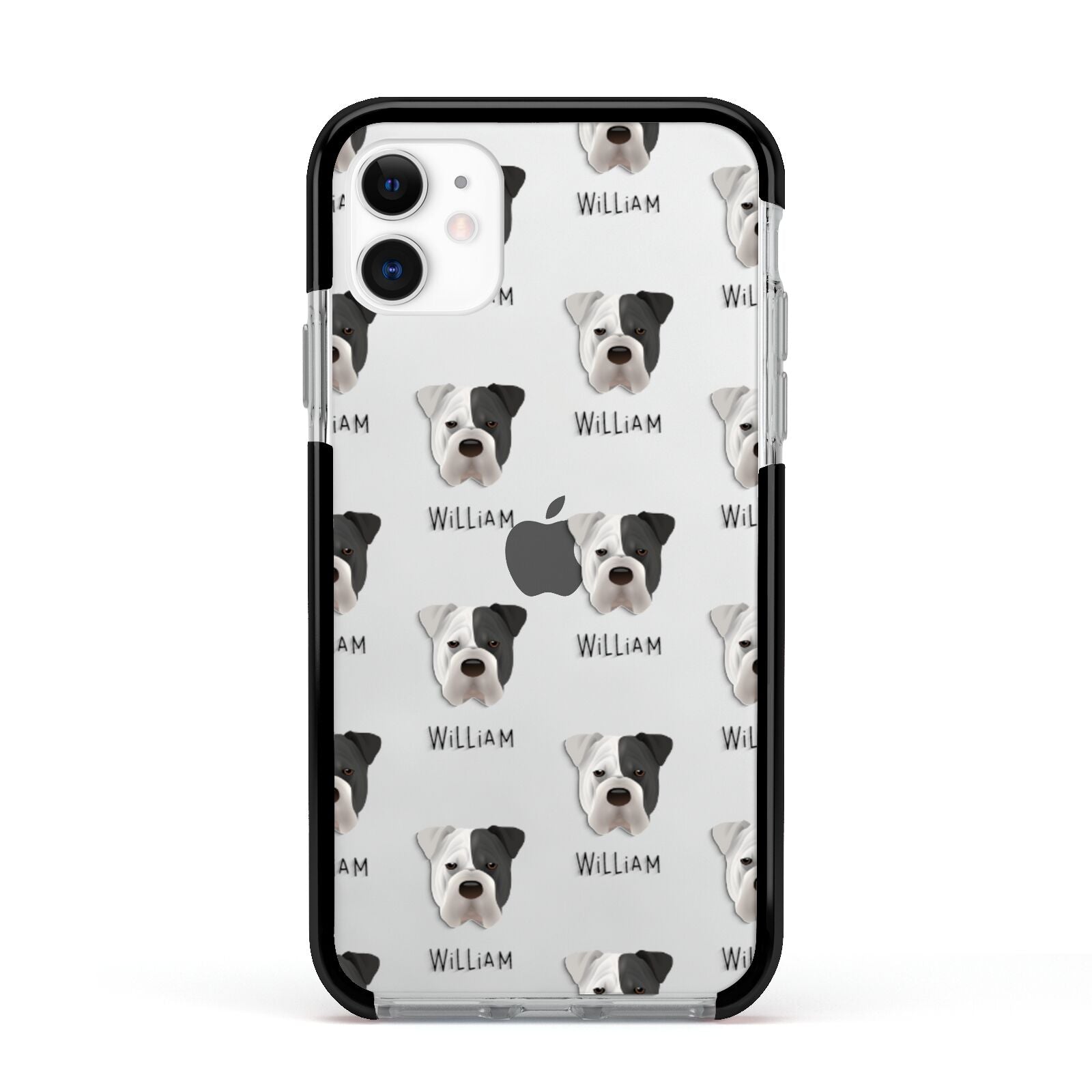 Bull Pei Icon with Name Apple iPhone 11 in White with Black Impact Case