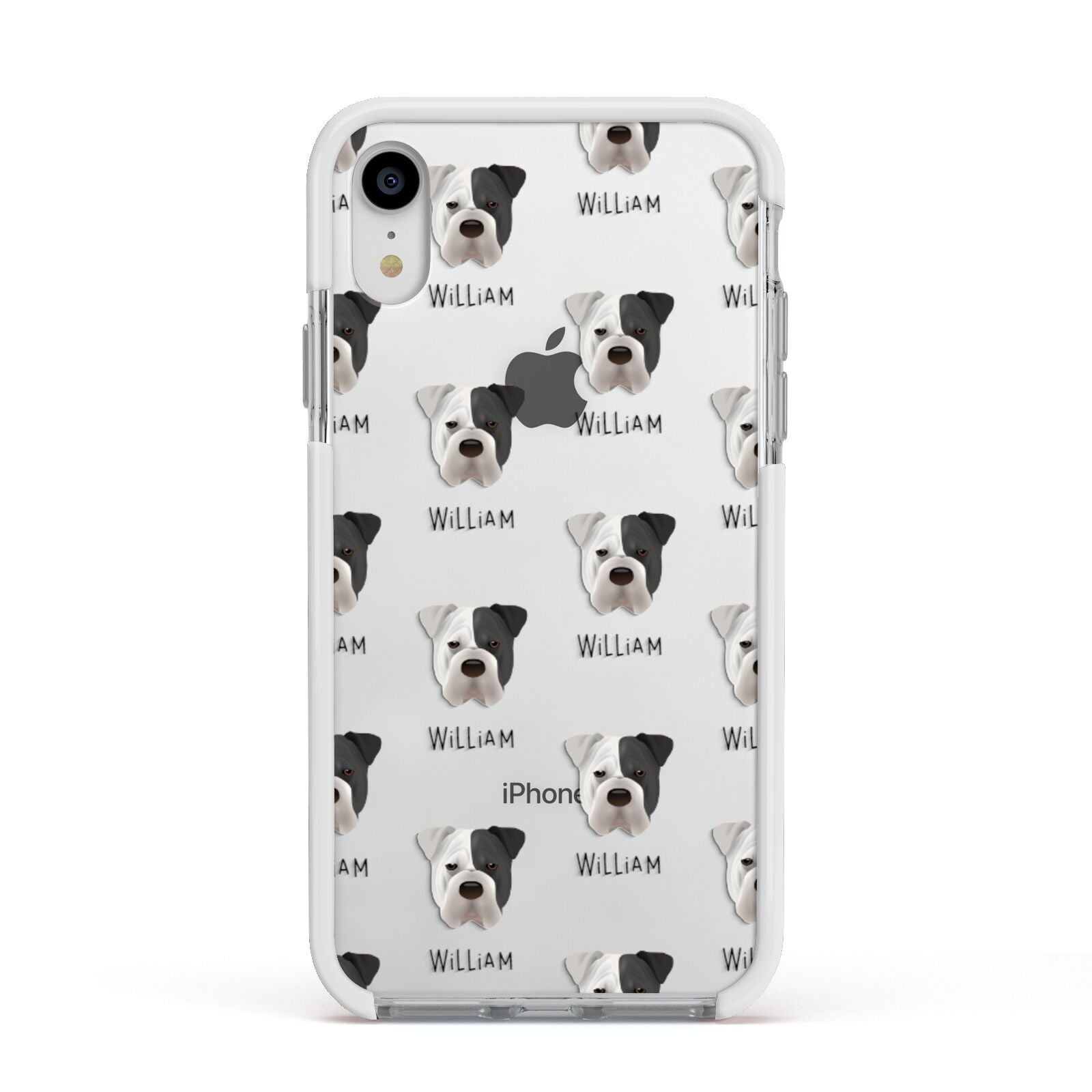 Bull Pei Icon with Name Apple iPhone XR Impact Case White Edge on Silver Phone