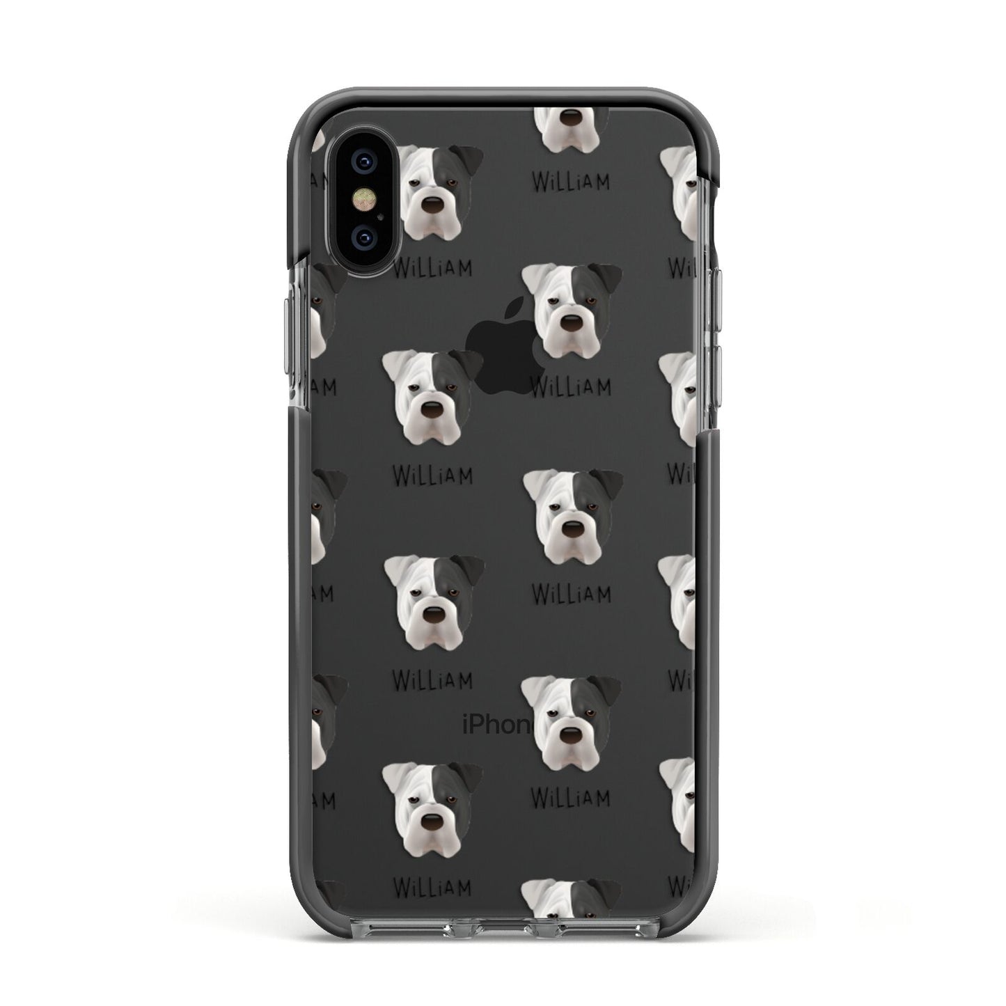 Bull Pei Icon with Name Apple iPhone Xs Impact Case Black Edge on Black Phone