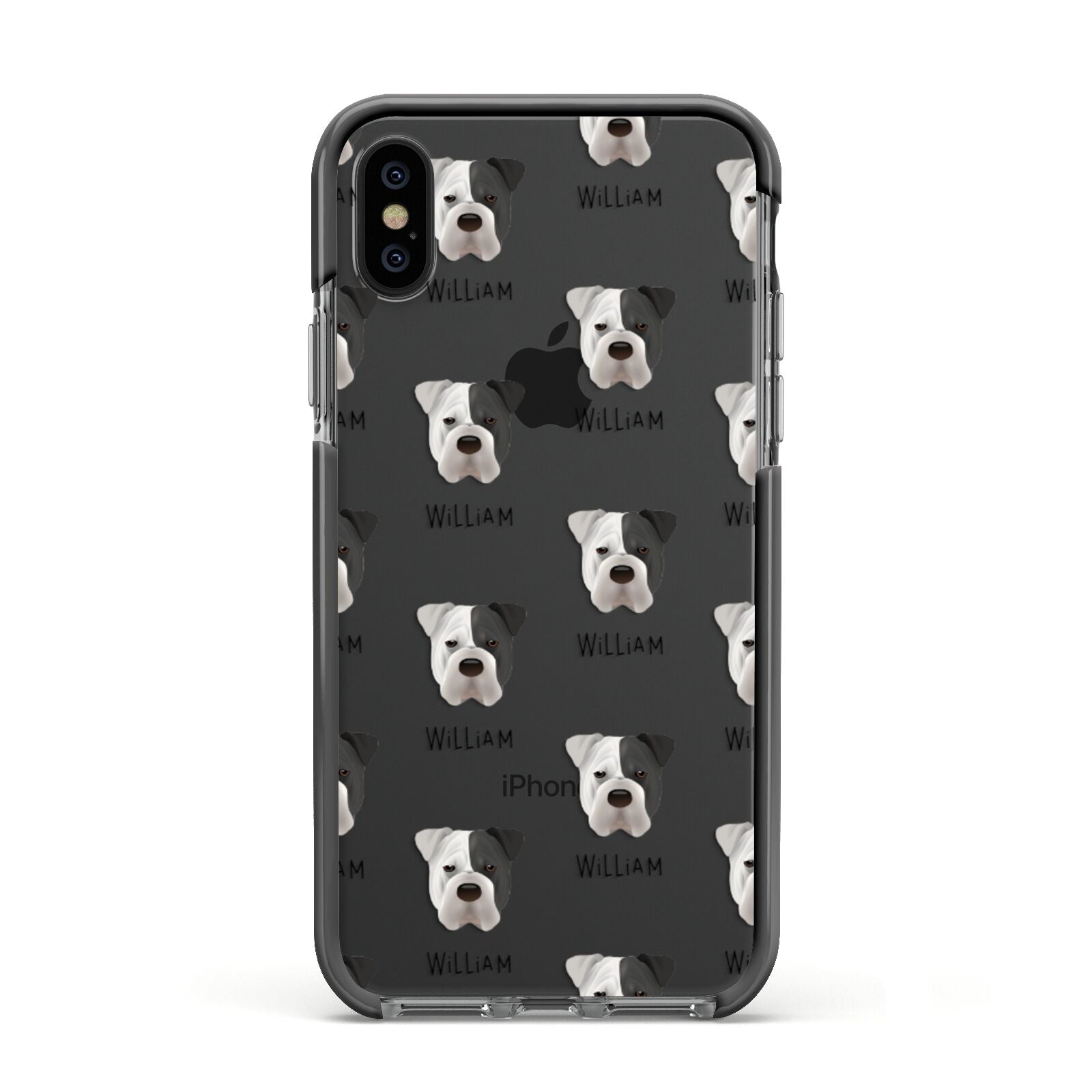 Bull Pei Icon with Name Apple iPhone Xs Impact Case Black Edge on Black Phone