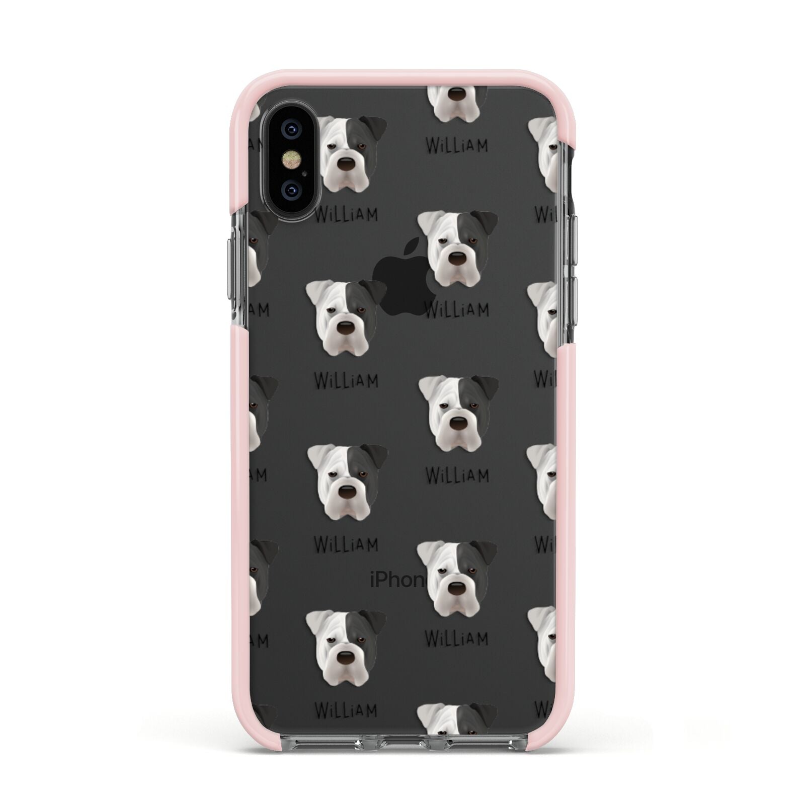 Bull Pei Icon with Name Apple iPhone Xs Impact Case Pink Edge on Black Phone
