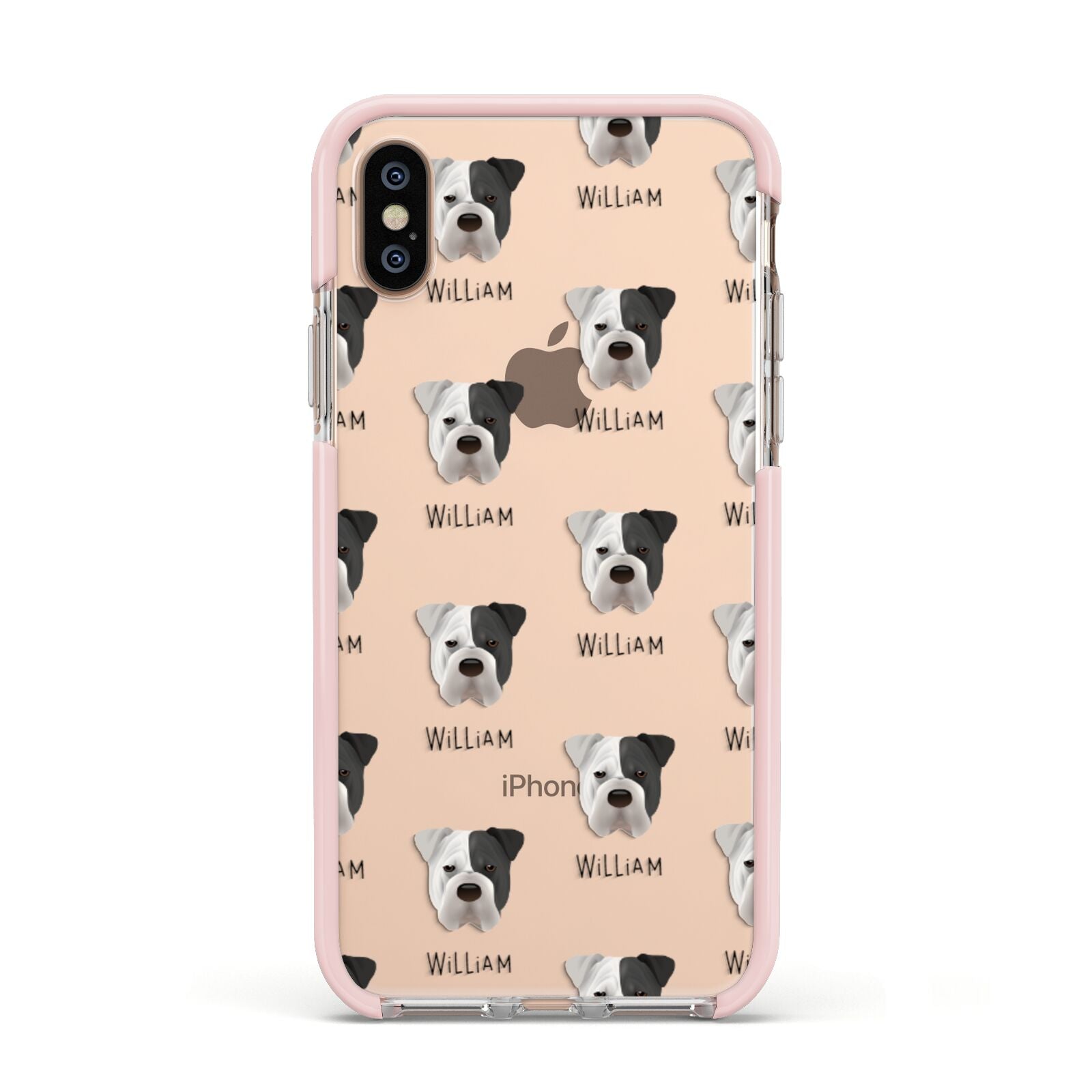 Bull Pei Icon with Name Apple iPhone Xs Impact Case Pink Edge on Gold Phone