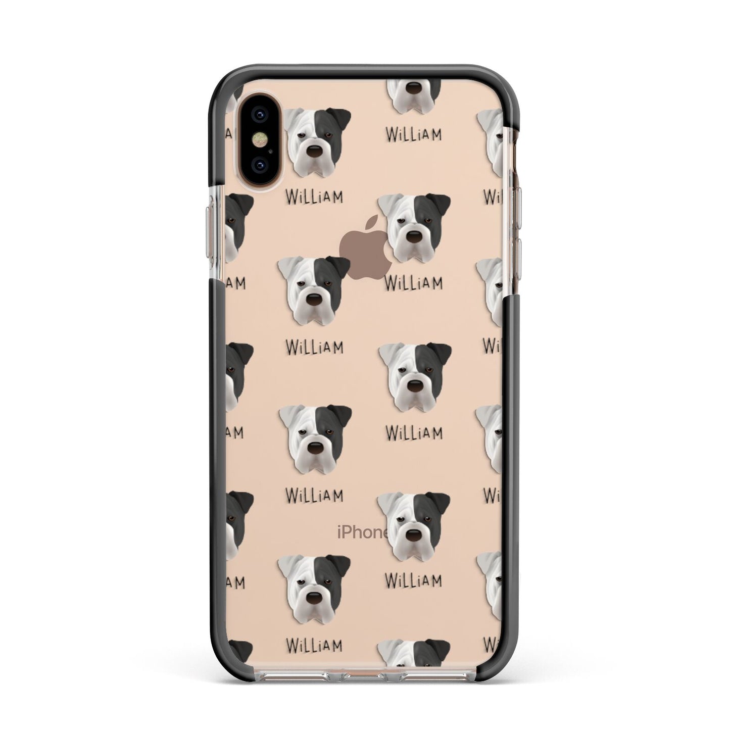 Bull Pei Icon with Name Apple iPhone Xs Max Impact Case Black Edge on Gold Phone