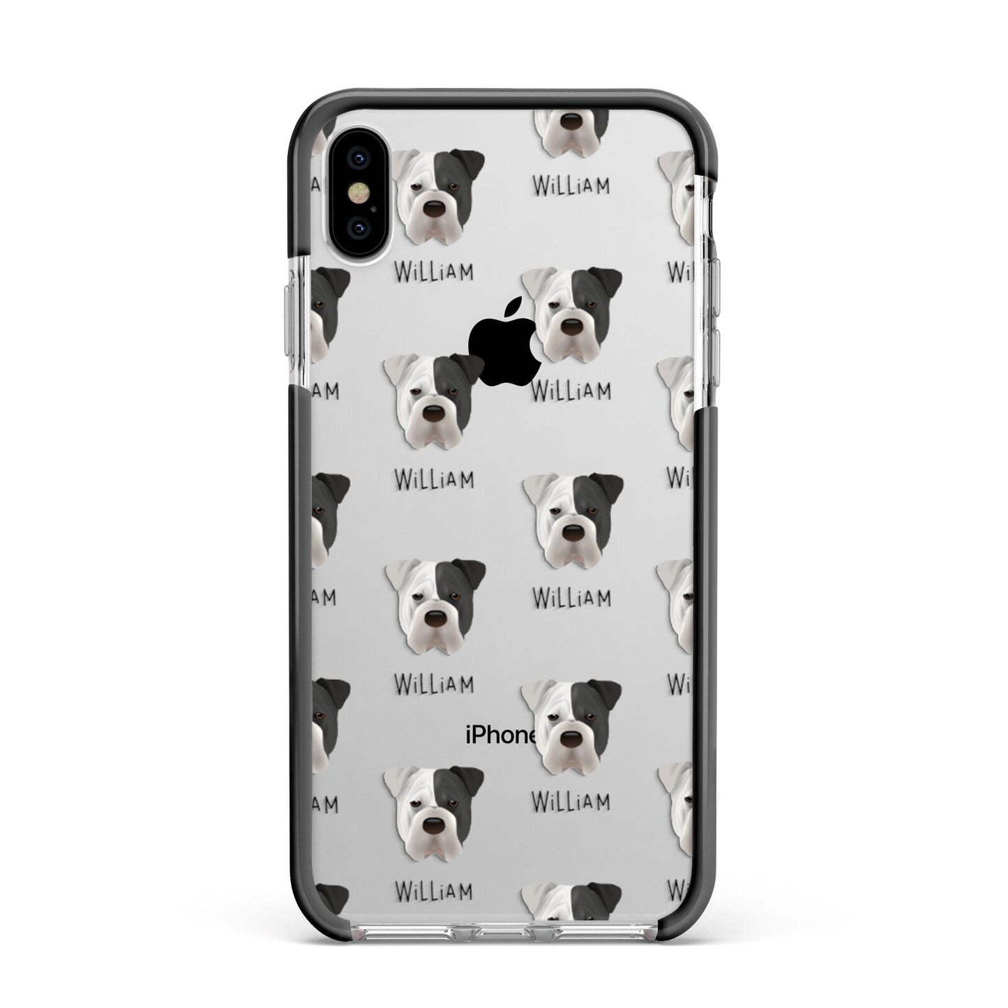 Bull Pei Icon with Name Apple iPhone Xs Max Impact Case Black Edge on Silver Phone
