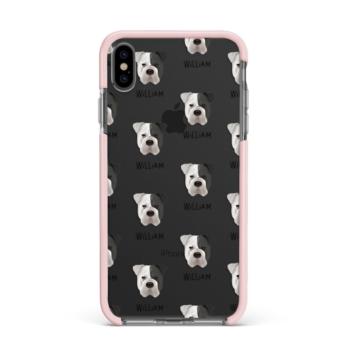 Bull Pei Icon with Name Apple iPhone Xs Max Impact Case Pink Edge on Black Phone