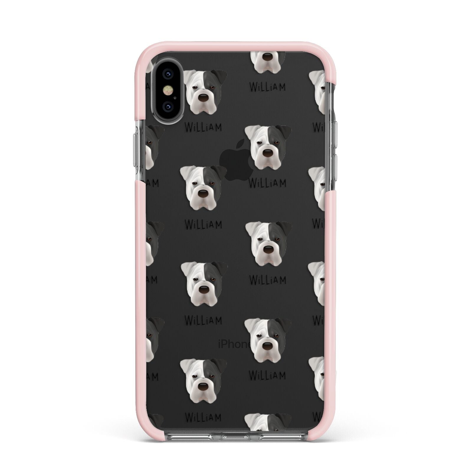 Bull Pei Icon with Name Apple iPhone Xs Max Impact Case Pink Edge on Black Phone