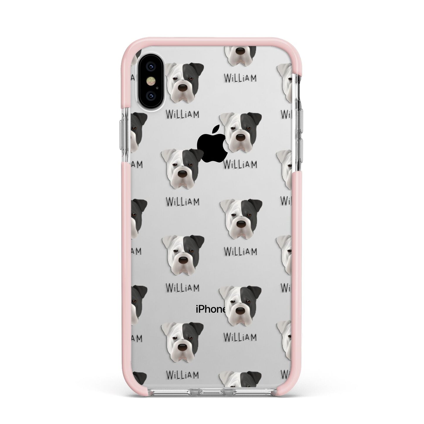 Bull Pei Icon with Name Apple iPhone Xs Max Impact Case Pink Edge on Silver Phone