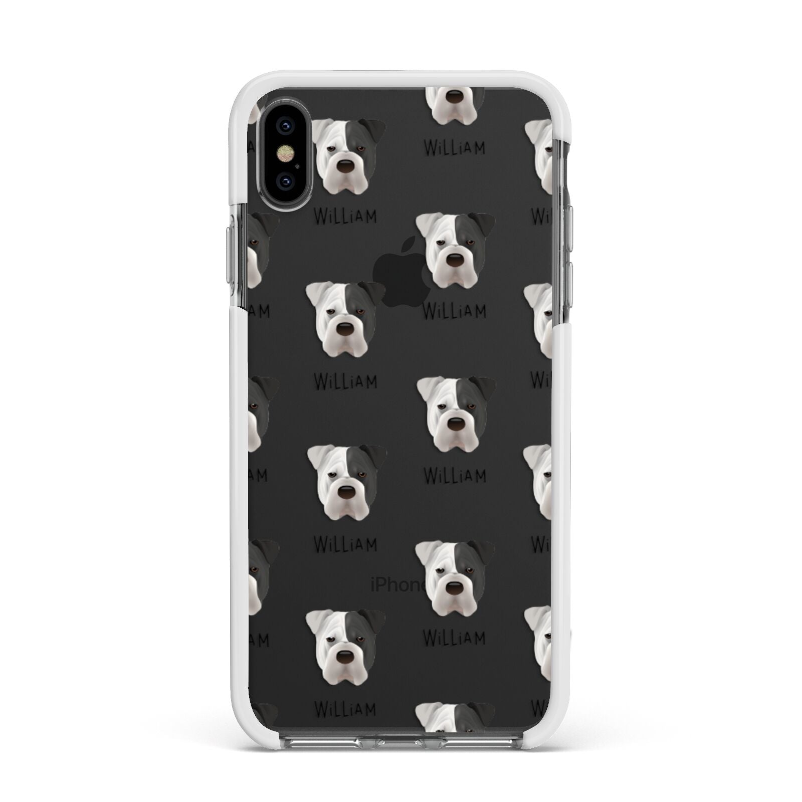 Bull Pei Icon with Name Apple iPhone Xs Max Impact Case White Edge on Black Phone