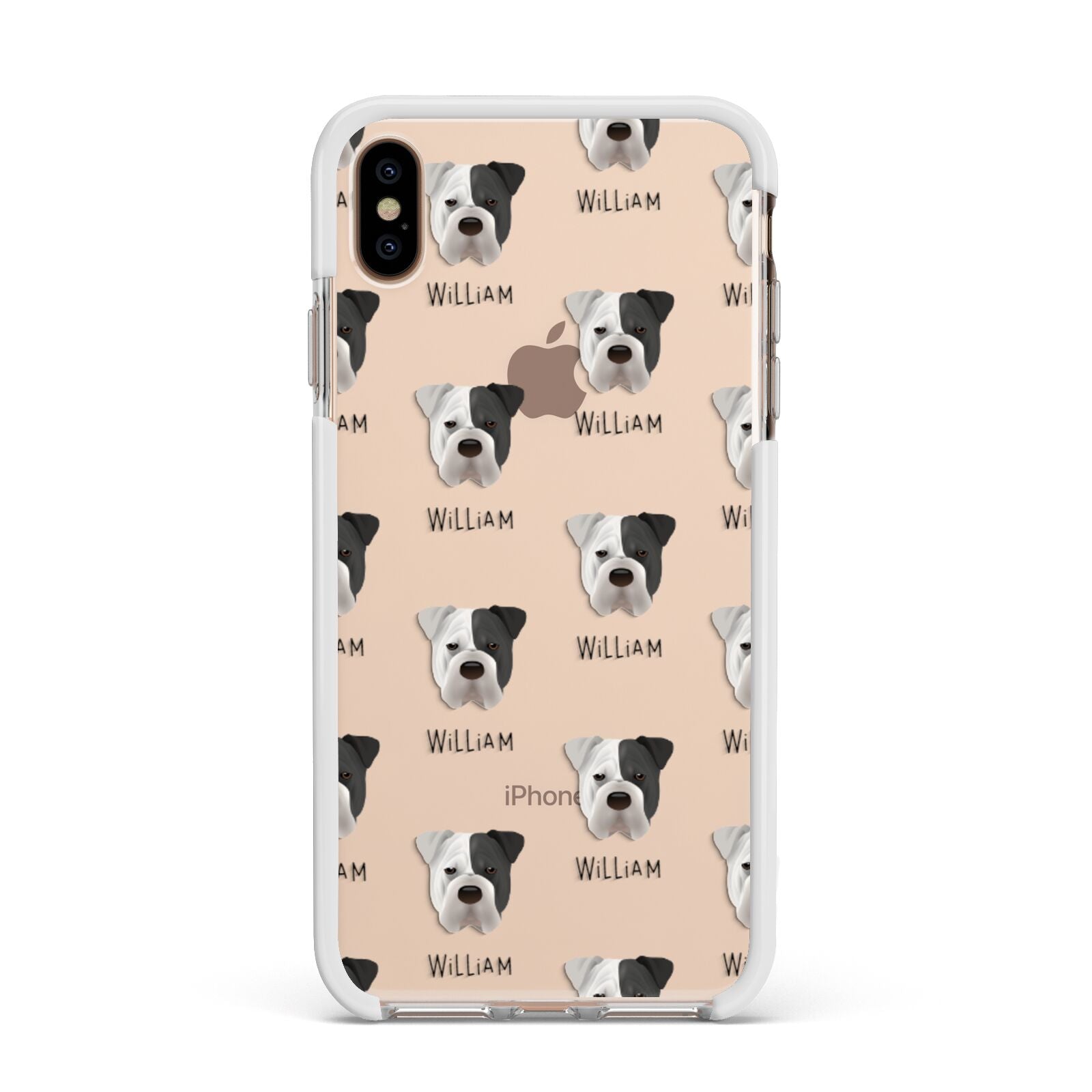 Bull Pei Icon with Name Apple iPhone Xs Max Impact Case White Edge on Gold Phone