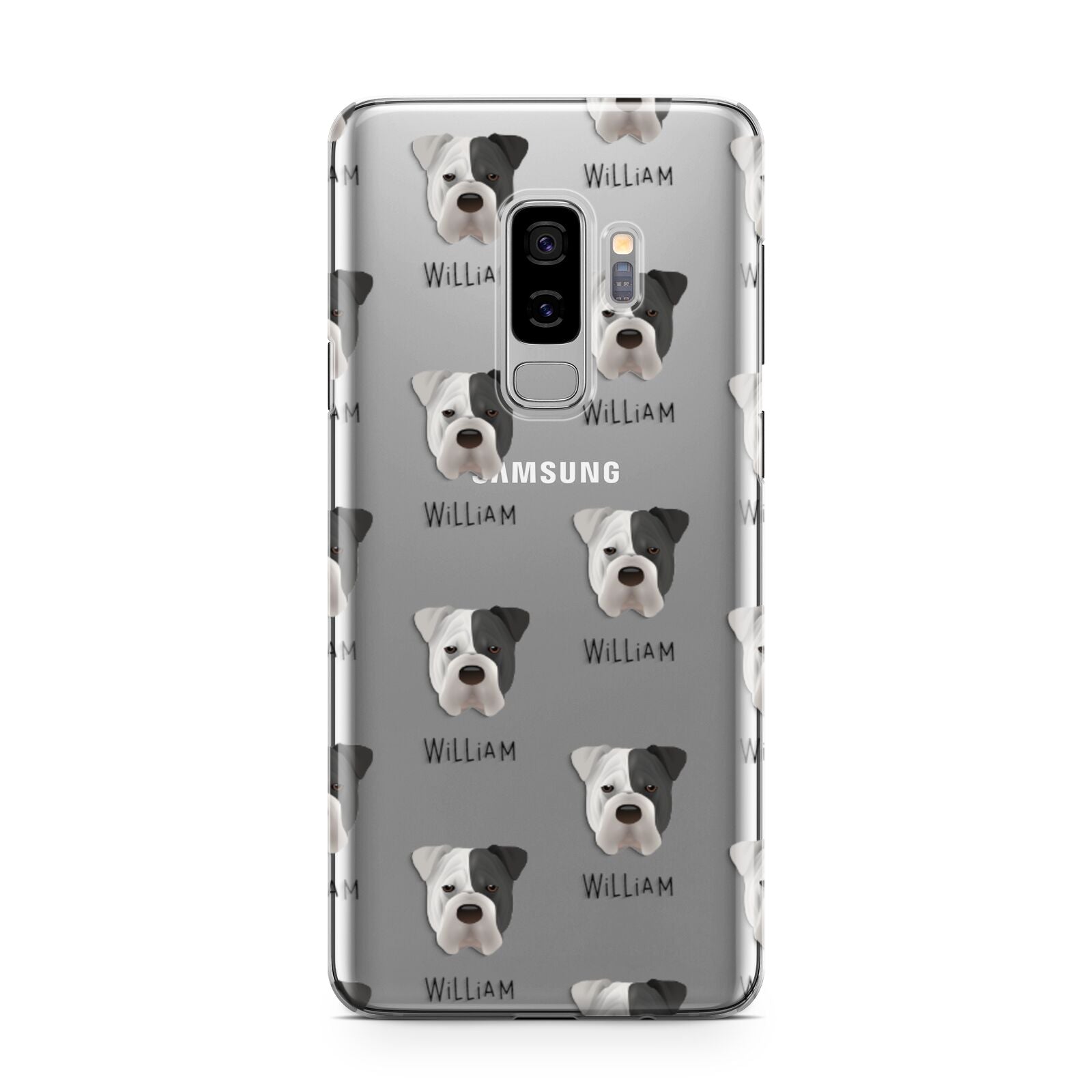 Bull Pei Icon with Name Samsung Galaxy S9 Plus Case on Silver phone