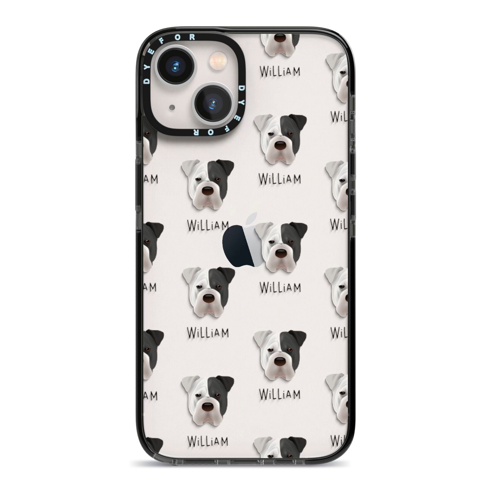 Bull Pei Icon with Name iPhone 13 Black Impact Case on Silver phone