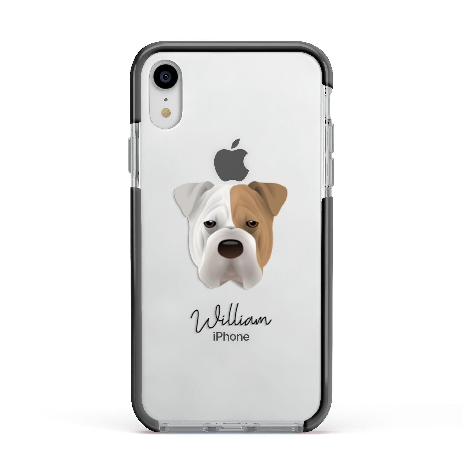 Bull Pei Personalised Apple iPhone XR Impact Case Black Edge on Silver Phone