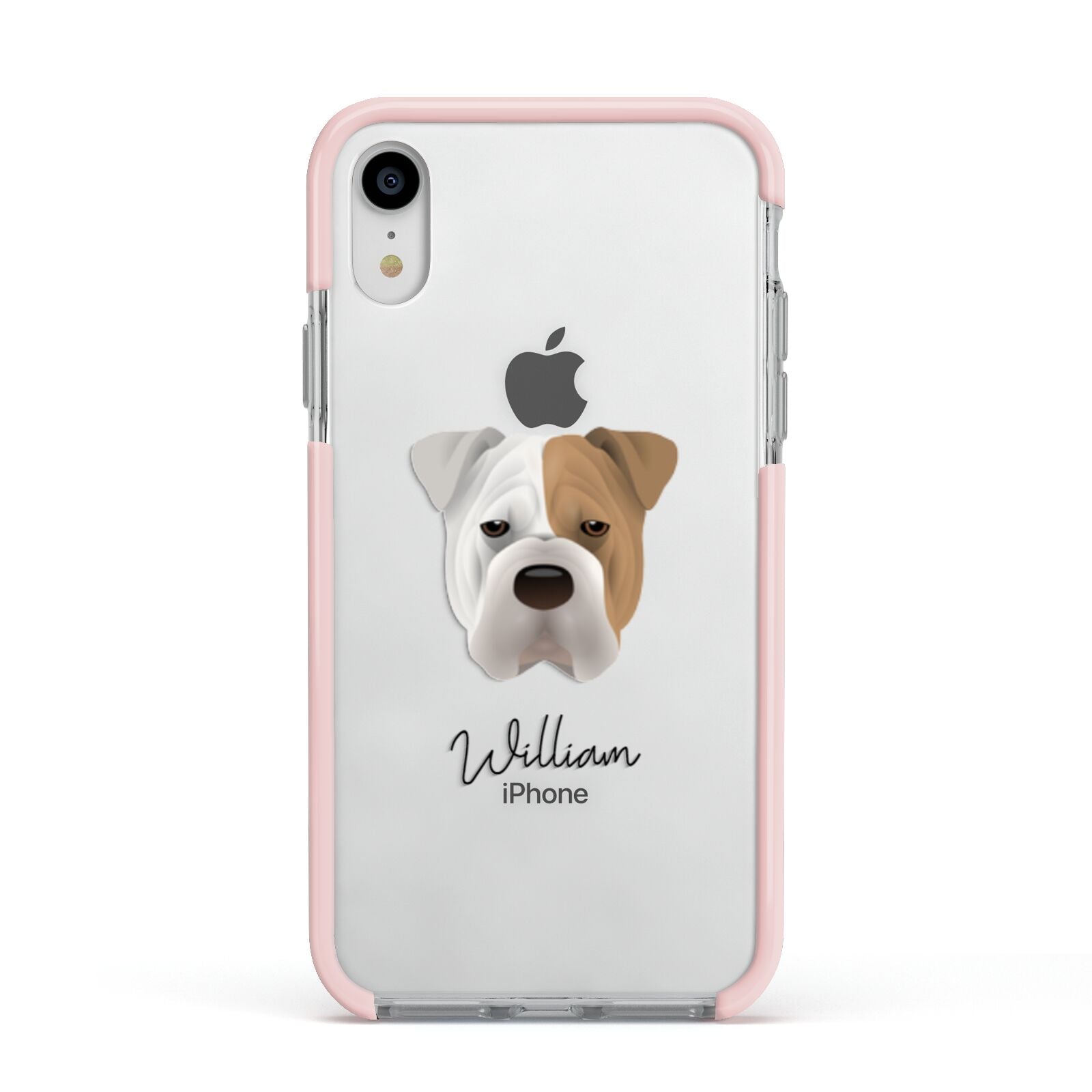Bull Pei Personalised Apple iPhone XR Impact Case Pink Edge on Silver Phone