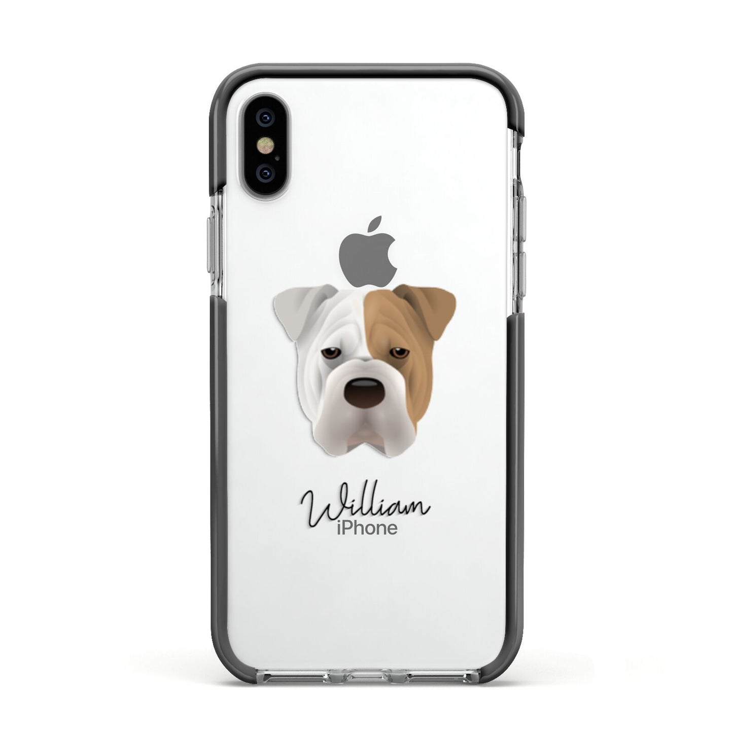 Bull Pei Personalised Apple iPhone Xs Impact Case Black Edge on Silver Phone