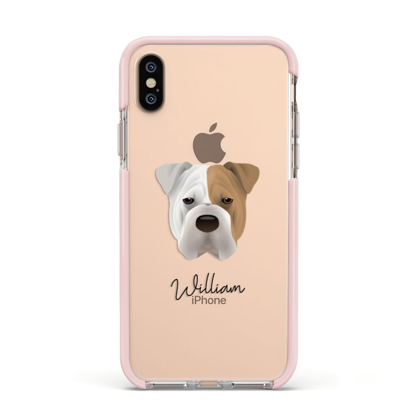 Bull Pei Personalised Apple iPhone Xs Impact Case Pink Edge on Gold Phone