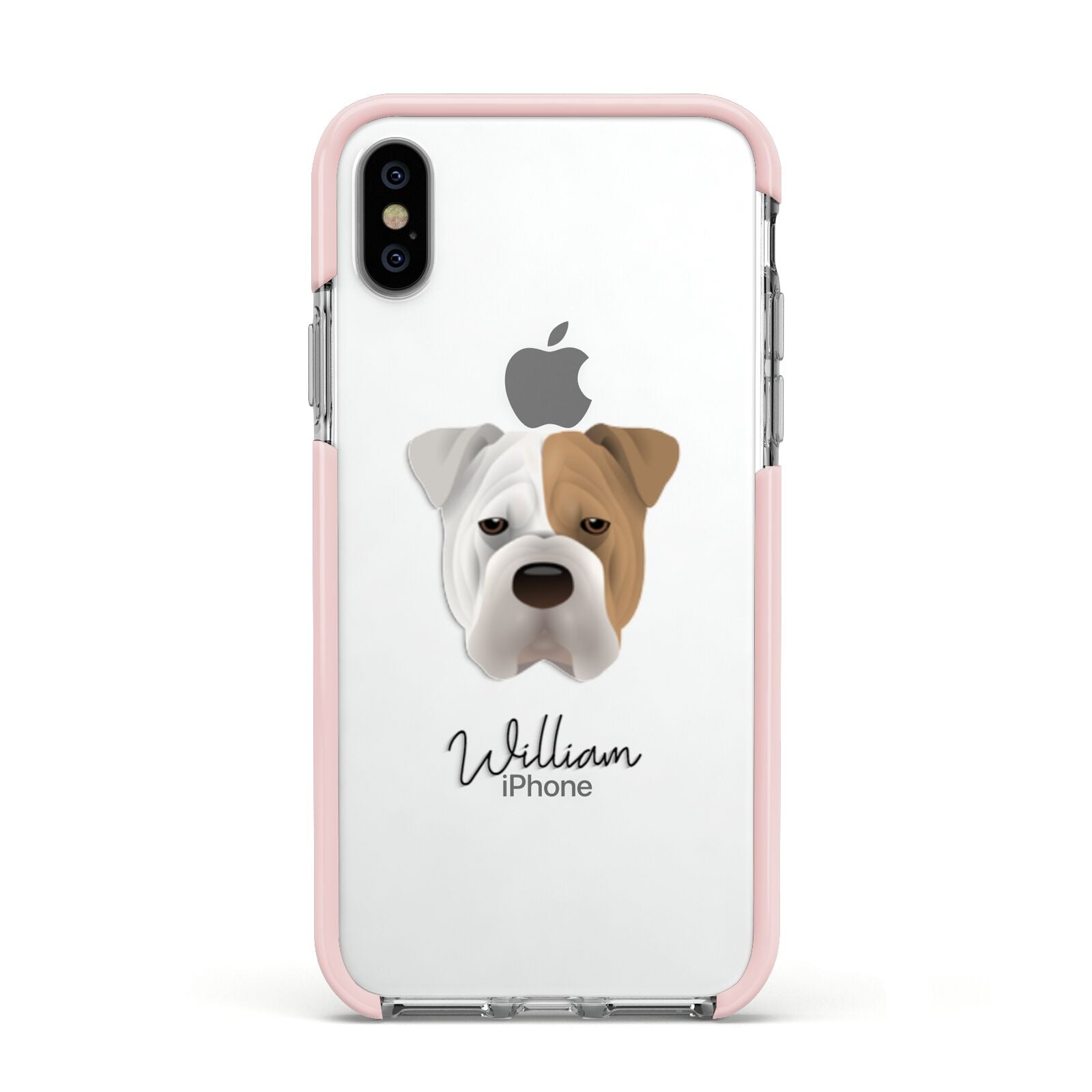 Bull Pei Personalised Apple iPhone Xs Impact Case Pink Edge on Silver Phone