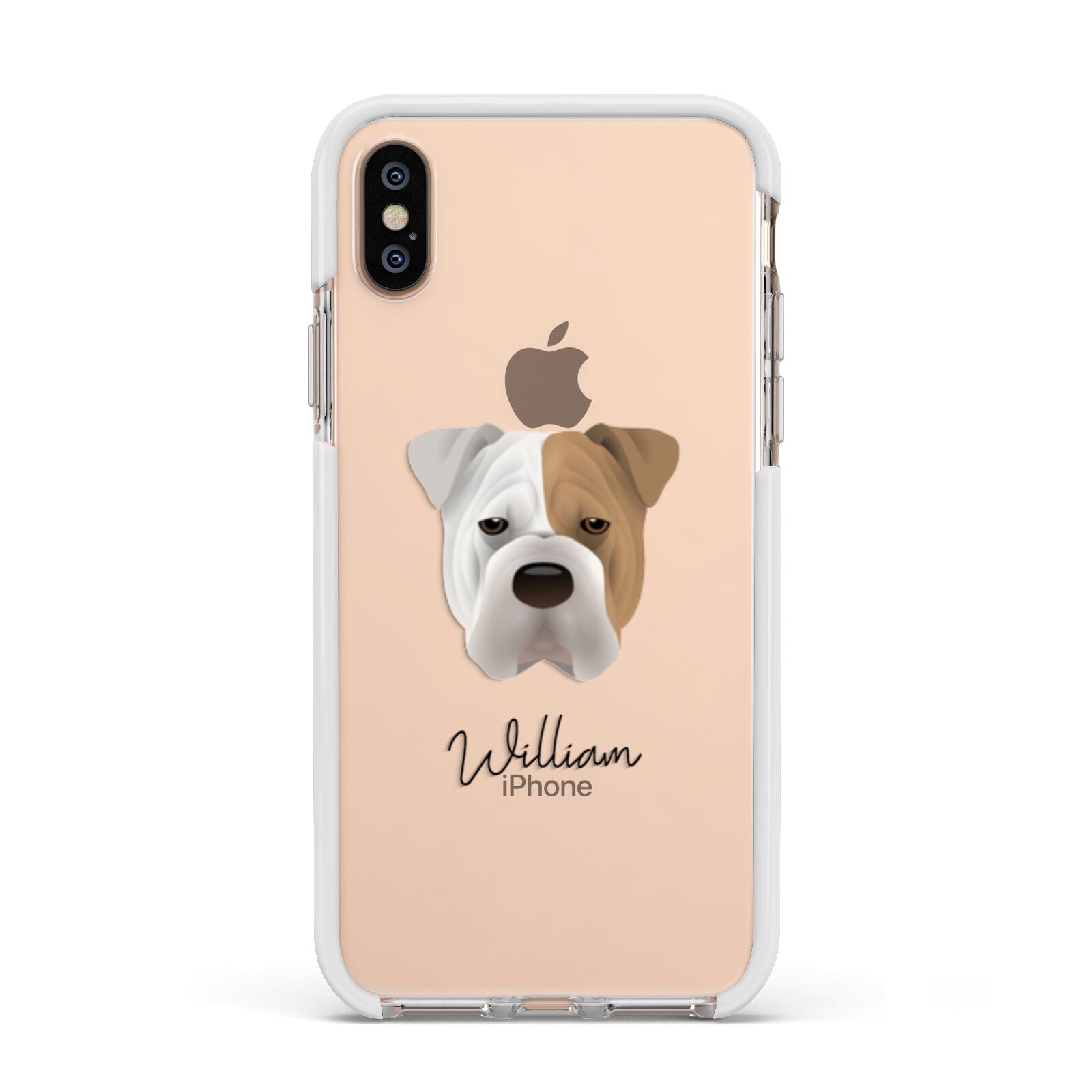 Bull Pei Personalised Apple iPhone Xs Impact Case White Edge on Gold Phone