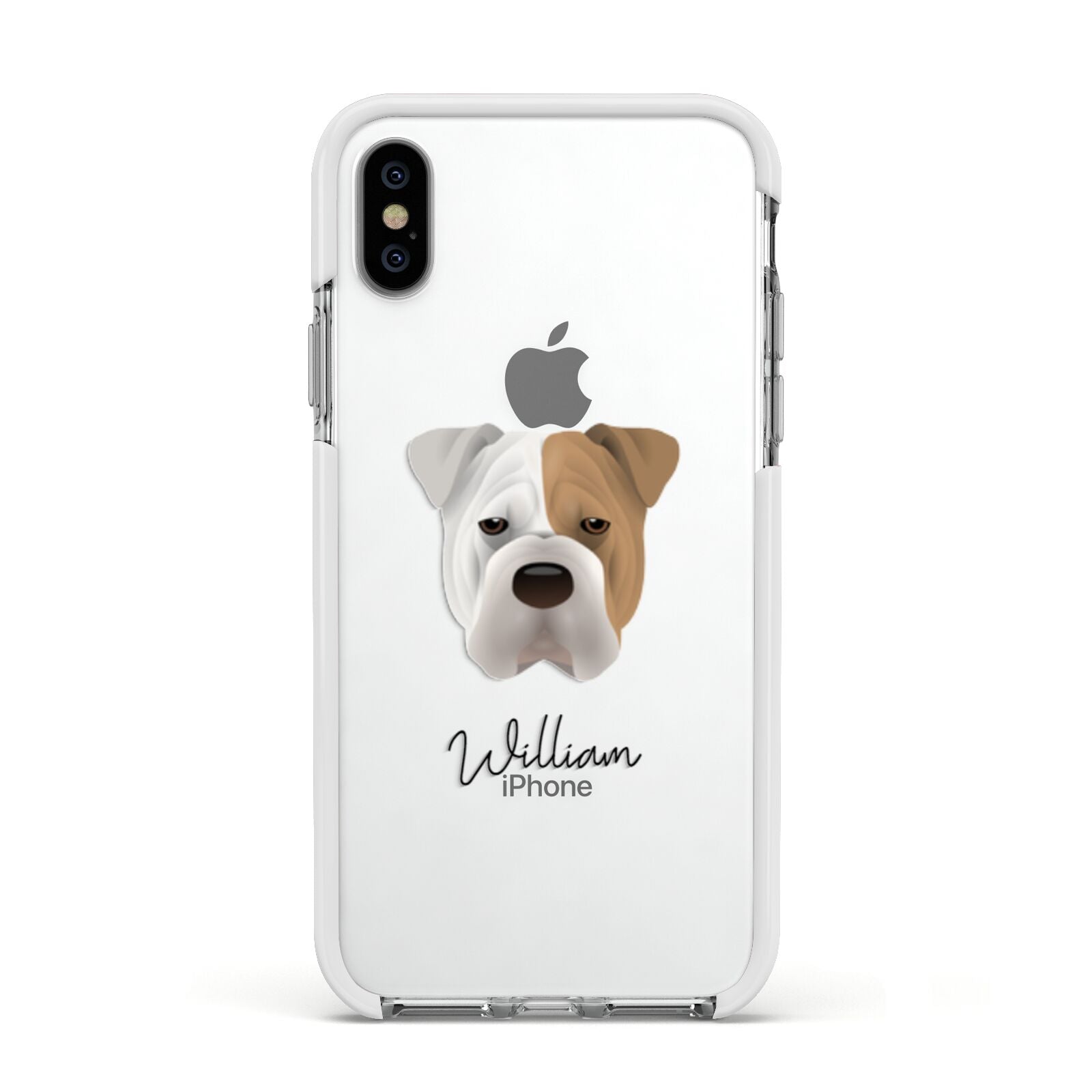 Bull Pei Personalised Apple iPhone Xs Impact Case White Edge on Silver Phone