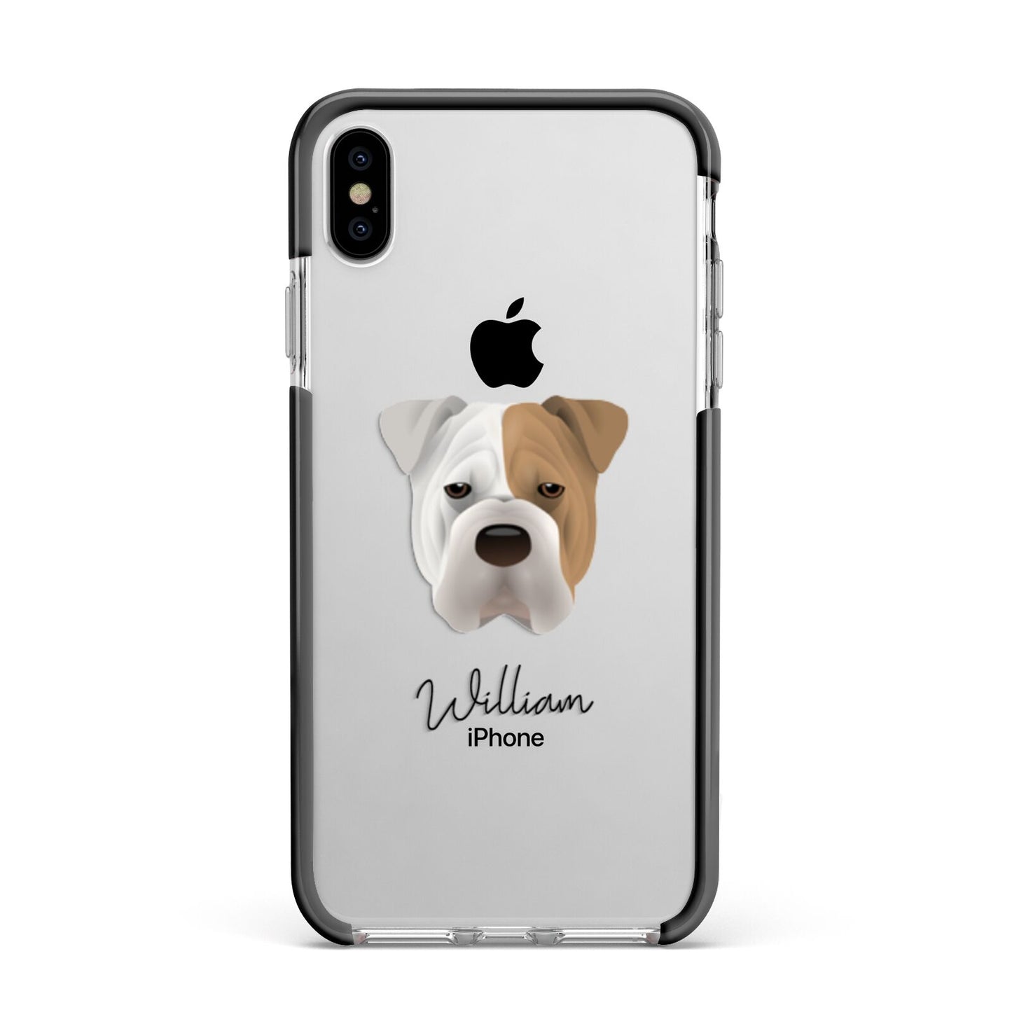 Bull Pei Personalised Apple iPhone Xs Max Impact Case Black Edge on Silver Phone