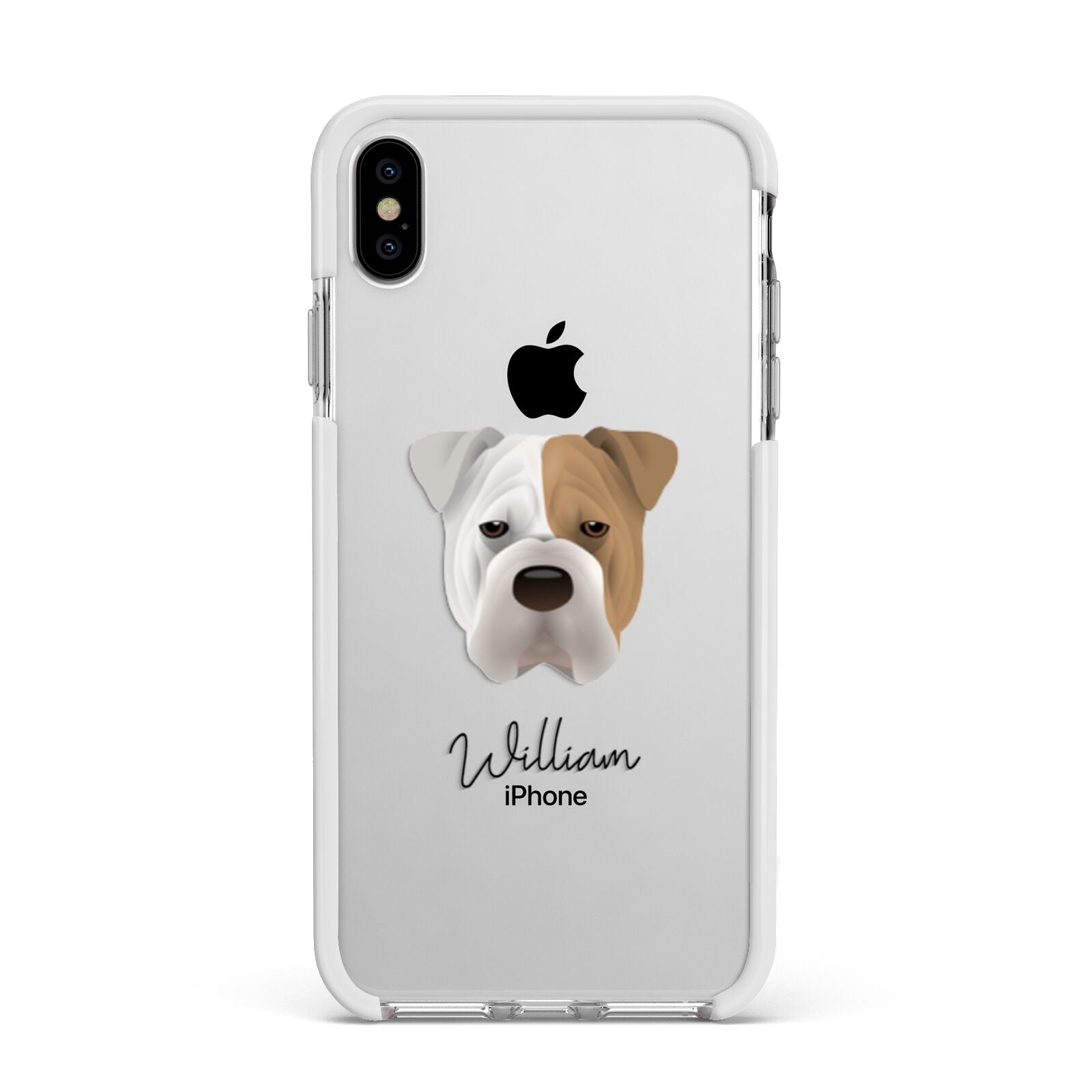 Bull Pei Personalised Apple iPhone Xs Max Impact Case White Edge on Silver Phone