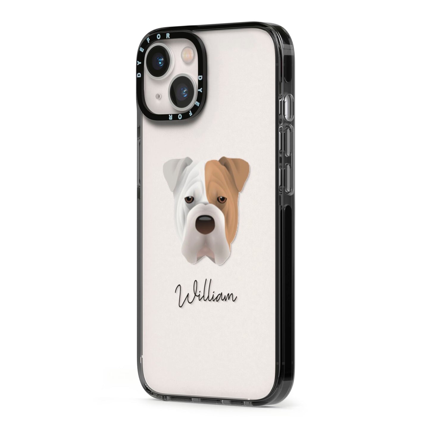 Bull Pei Personalised iPhone 13 Black Impact Case Side Angle on Silver phone