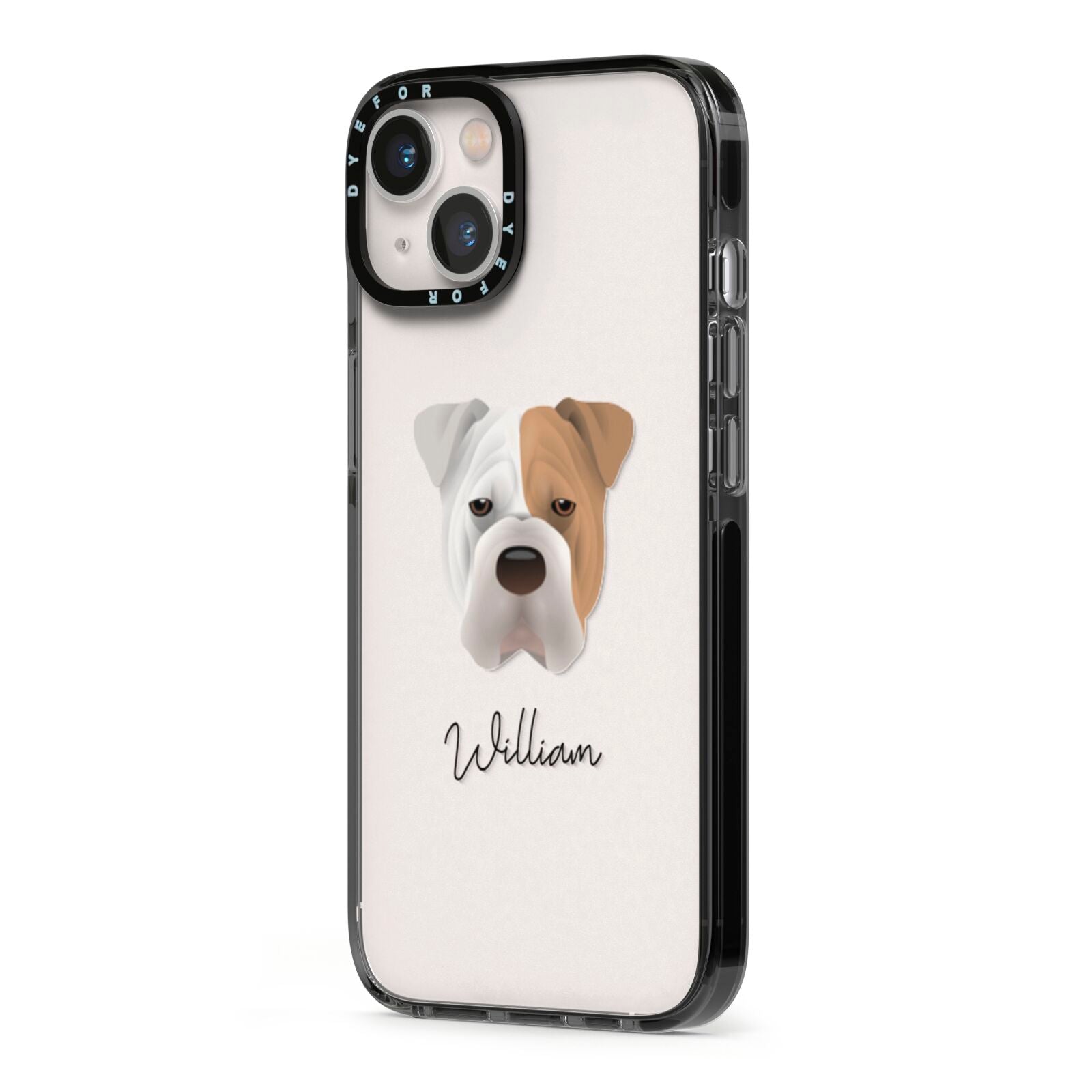 Bull Pei Personalised iPhone 13 Black Impact Case Side Angle on Silver phone