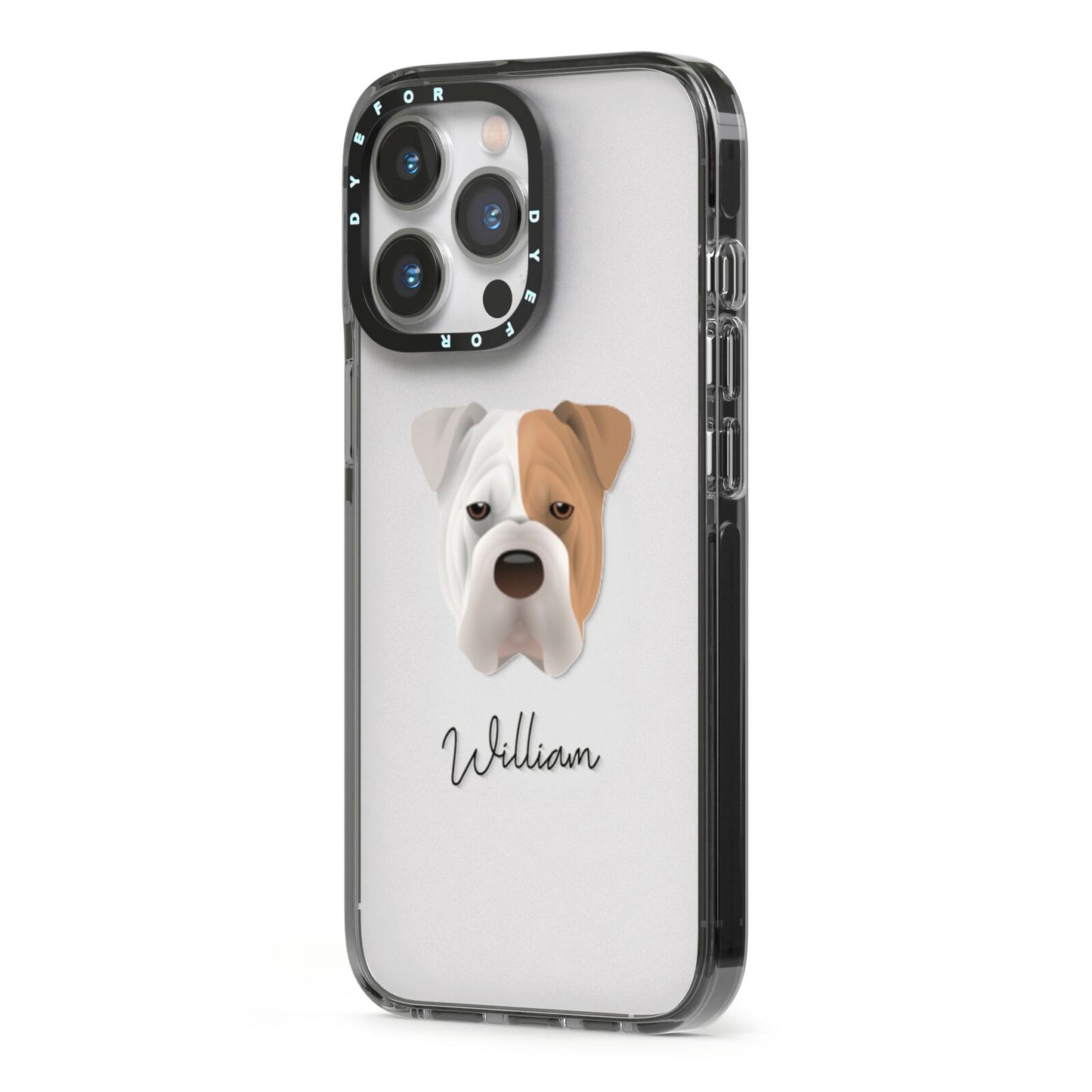 Bull Pei Personalised iPhone 13 Pro Black Impact Case Side Angle on Silver phone