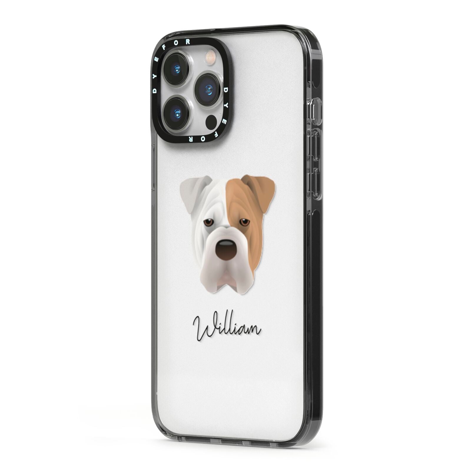 Bull Pei Personalised iPhone 13 Pro Max Black Impact Case Side Angle on Silver phone