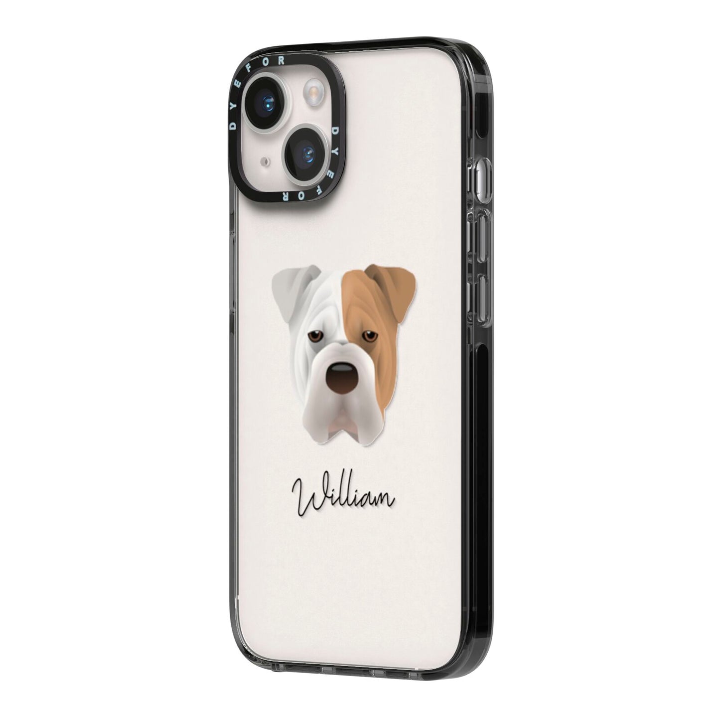 Bull Pei Personalised iPhone 14 Black Impact Case Side Angle on Silver phone