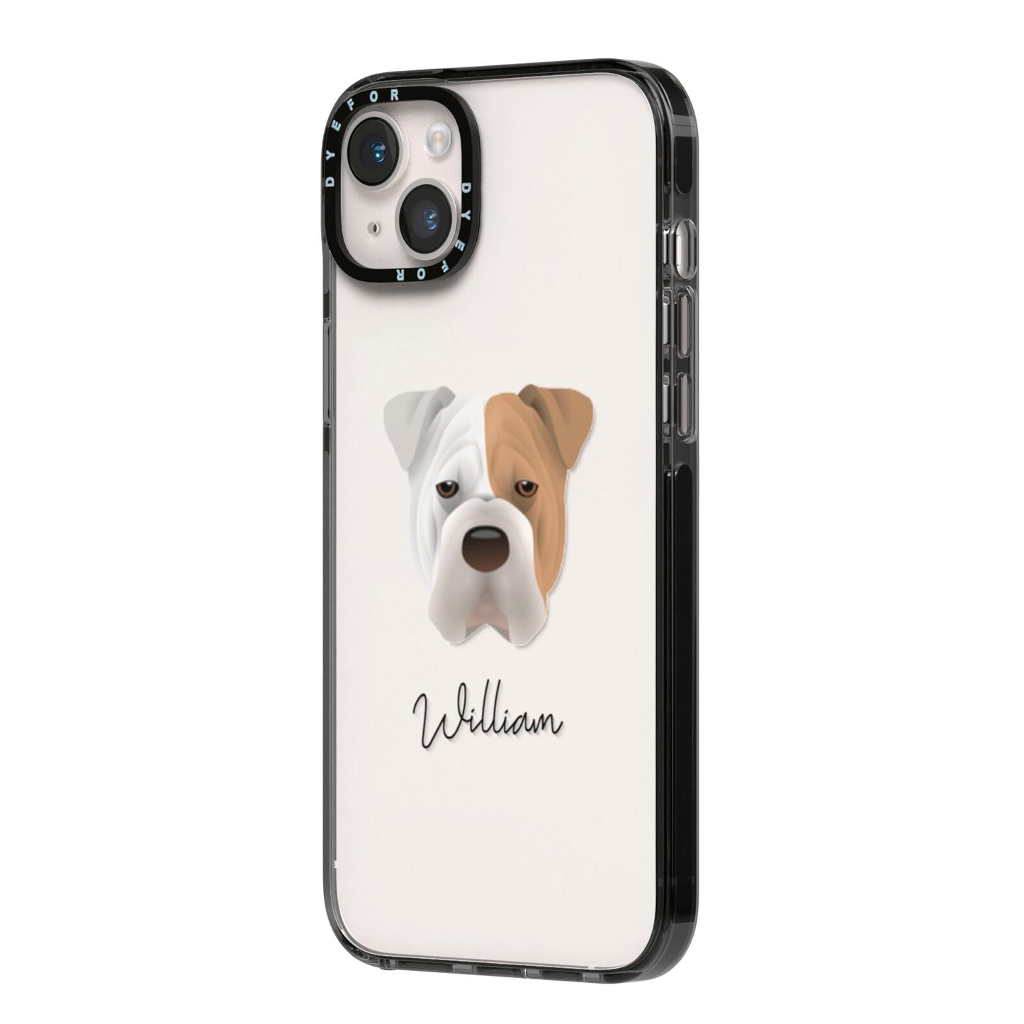 Bull Pei Personalised iPhone 14 Plus Black Impact Case Side Angle on Silver phone