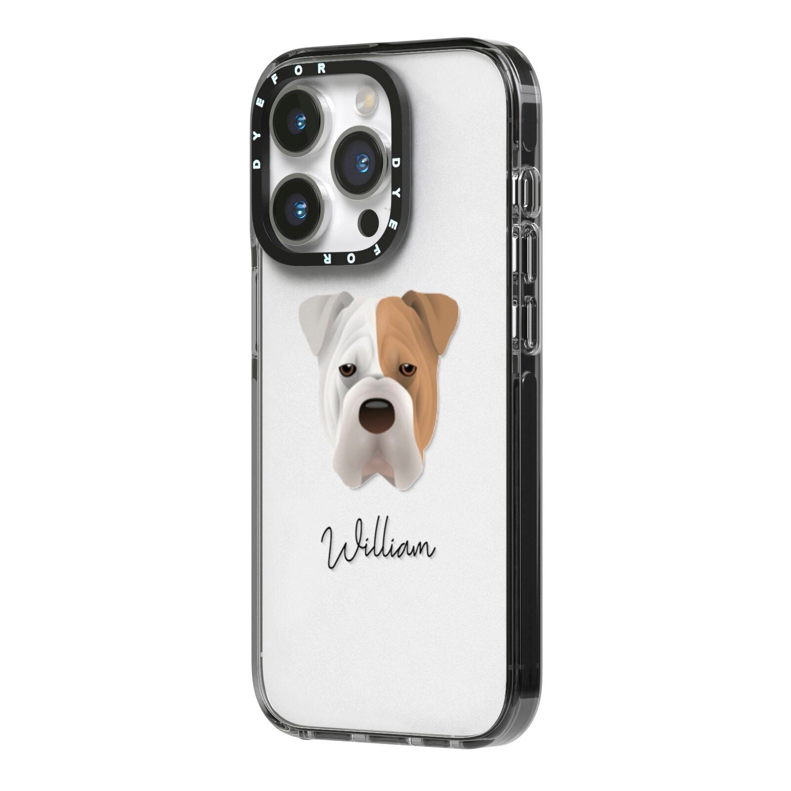 Bull Pei Personalised iPhone 14 Pro Black Impact Case Side Angle on Silver phone