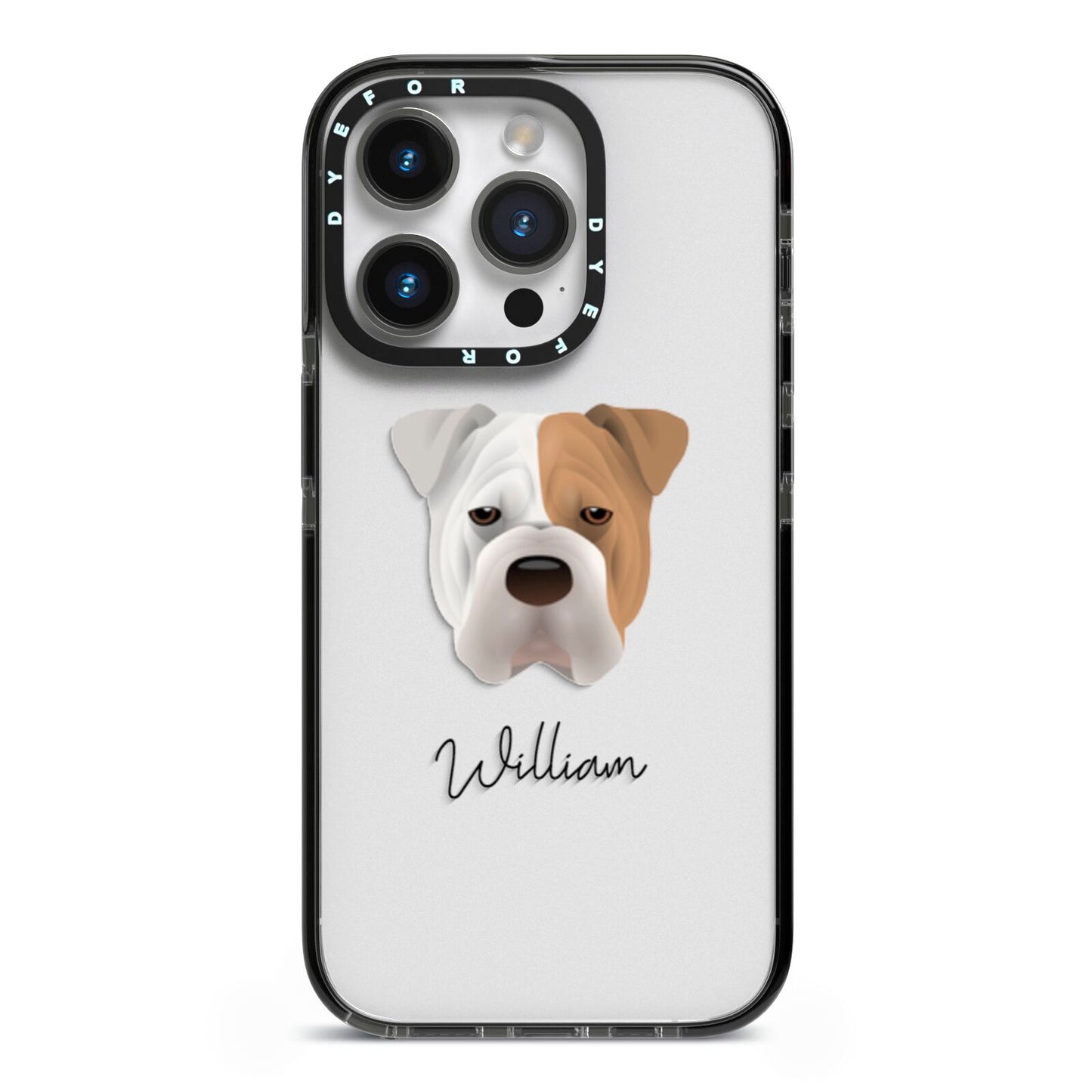 Bull Pei Personalised iPhone 14 Pro Black Impact Case on Silver phone